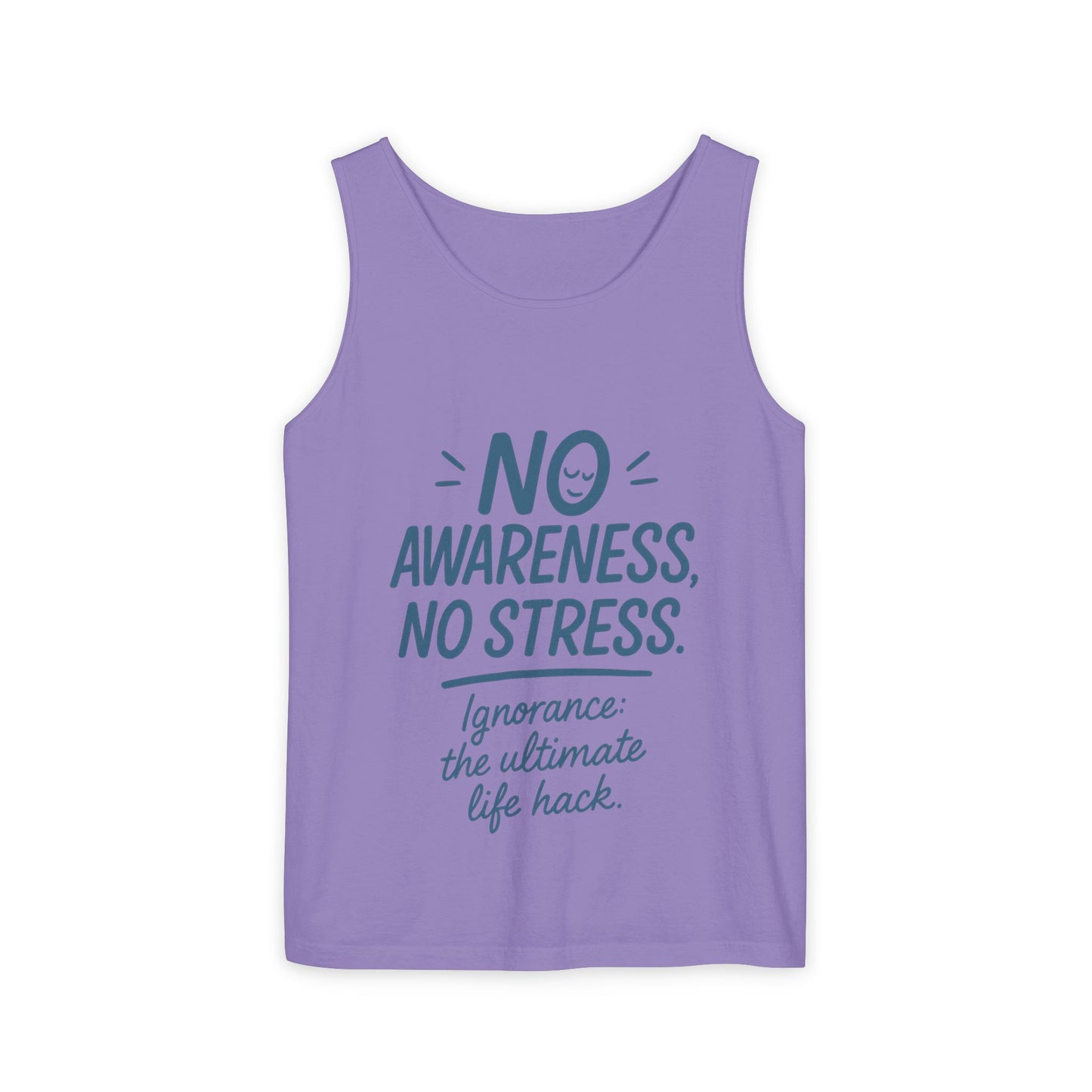 Womens No Awareness Racerback Tank Top, Funny No Stress Quote, Ignorance Life Hack, Workout Sleeveless Shirt, Motivational Shirt, Yoga