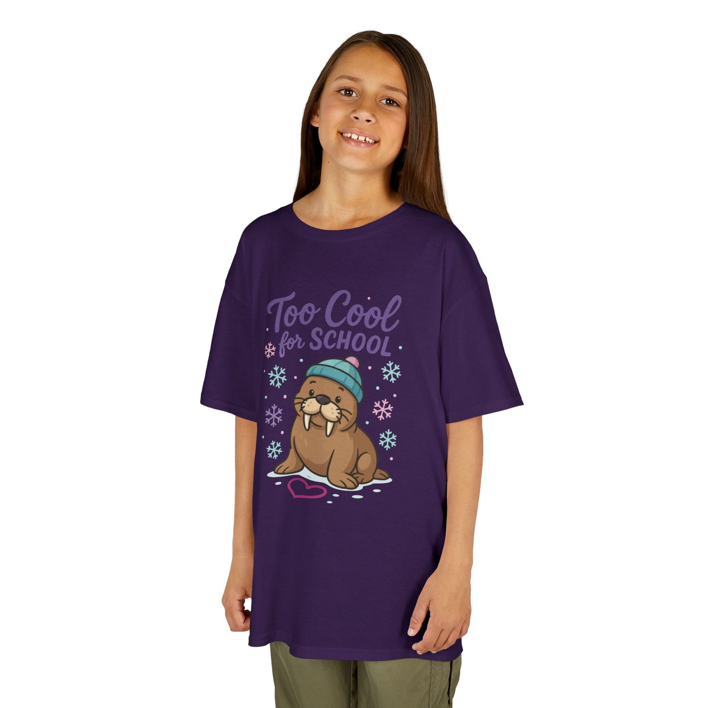 Kids Heavy Cotton™ Tee, Kids Too Cool for School Walrus T-Shirt, Cute Animal Graphic Tee, Funny Winter Shirt