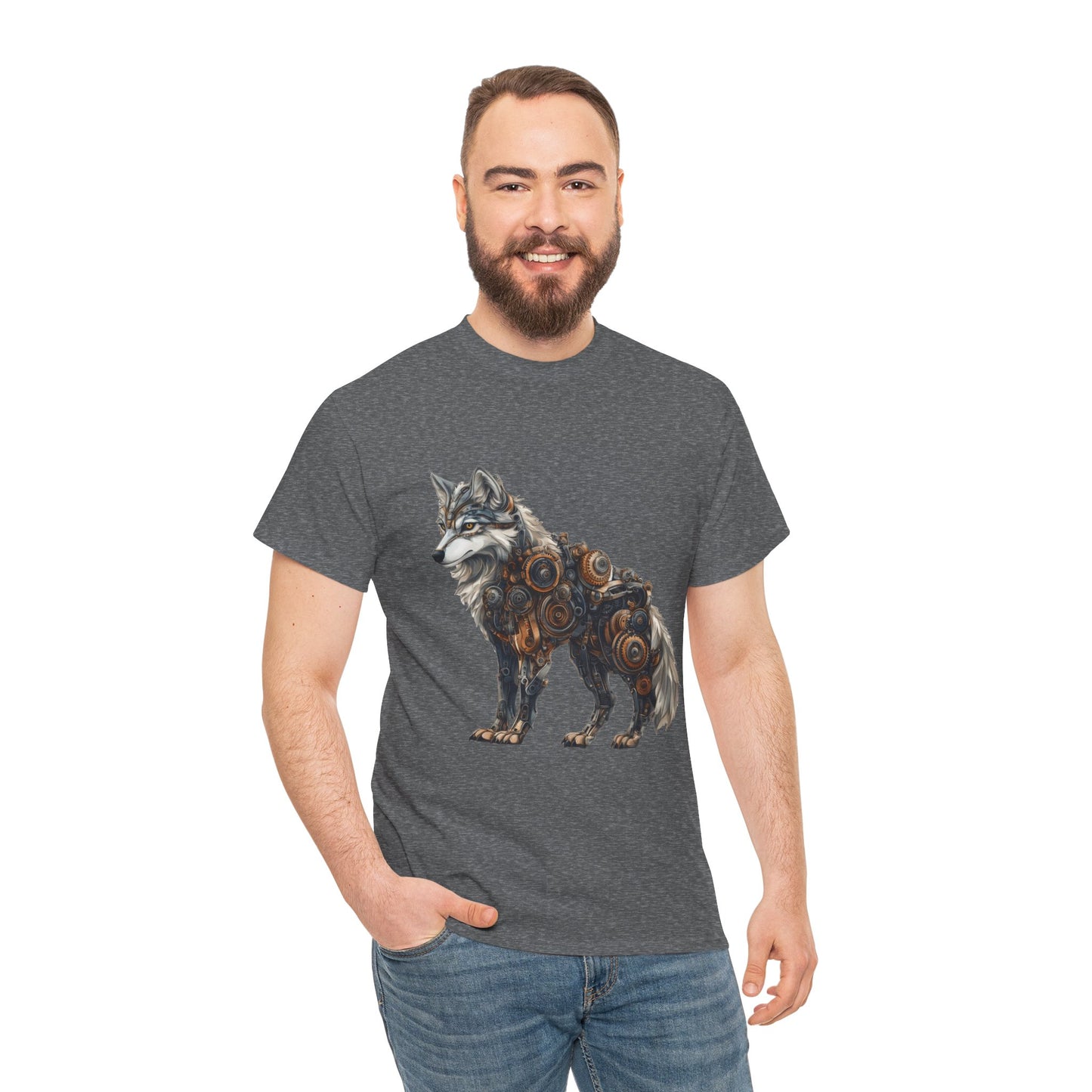 Steampunk Wolf Tee, Mechanical Wolf T-Shirt, Unisex Heavy Cotton Shirt, Graphic T-Shirt, Unique Design,Futuristic Animal Lover Gift Shirt