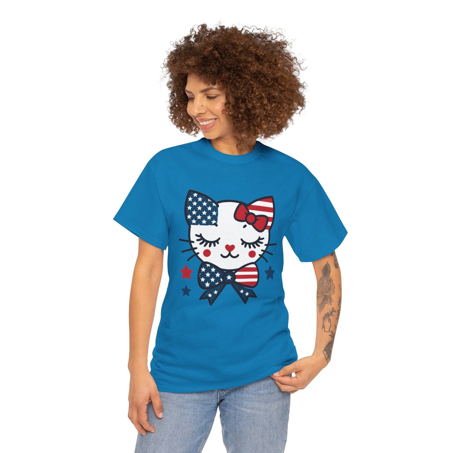 Patriotic Cat Women's Tee, Cute Cat Shirt, Women's T-Shirt, July 4th Outfit, Independence Day Gift, Animal Lover Apparel