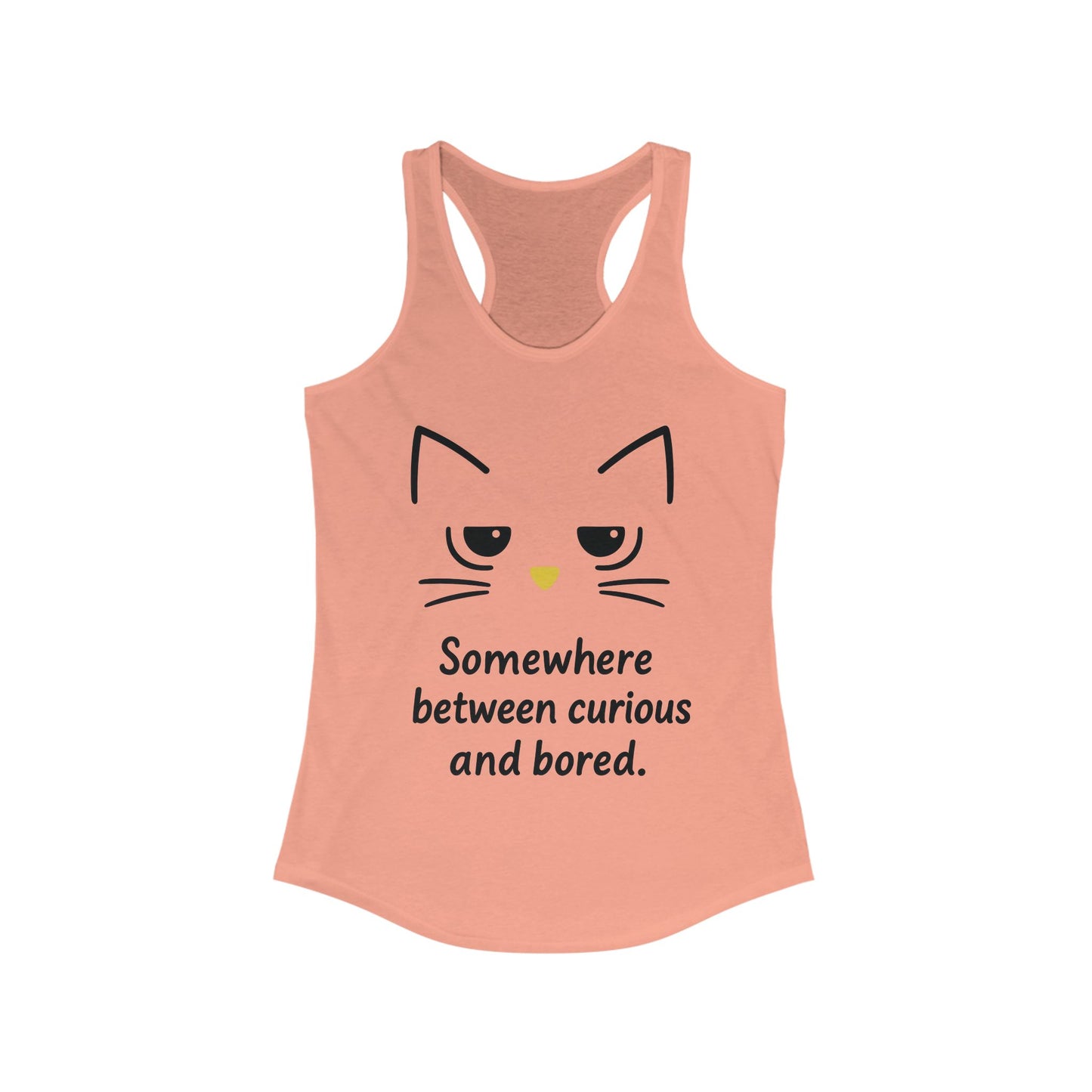 Curious & Bored Cat Tank Top, Women's Racerback Tee, Cute Cat Lover Gift, Fun Workout Top, Summer Casual Wear, Relaxed Fit Shirt