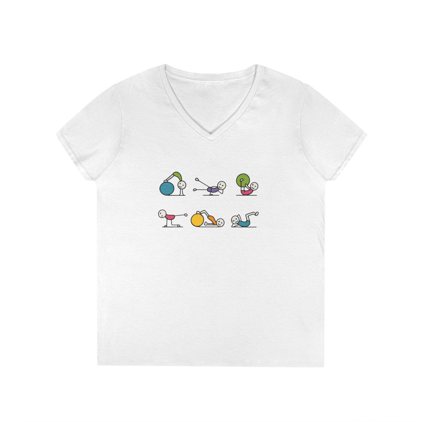 Ladies V-Neck T-Shirt, Fit Fun Pilates Figure Womens T-Shirt, Cute Workout Tee, Funny Yoga Gym Top for Women