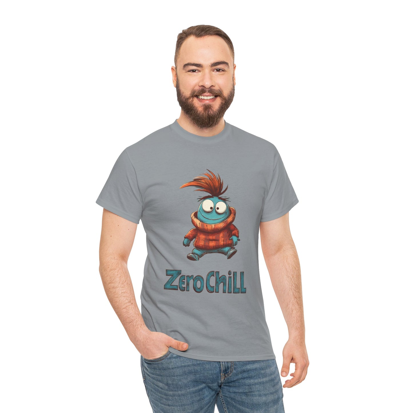 Zero Chill Funny Cartoon Character Tee, Quirky Cute Monster Shirt, Chill Vibes Humor Gift, Fun Cartoon T-Shirt, Chill Vibe Shirt