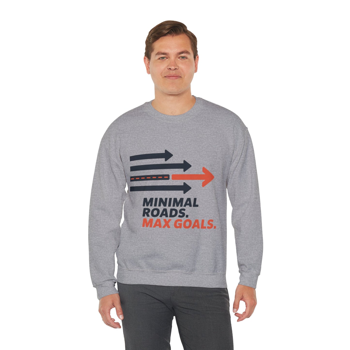Mens Heavy Blend™ Crewneck Sweatshirt, Minimal Roads Max Goals Motivational Mens Sweatshirt