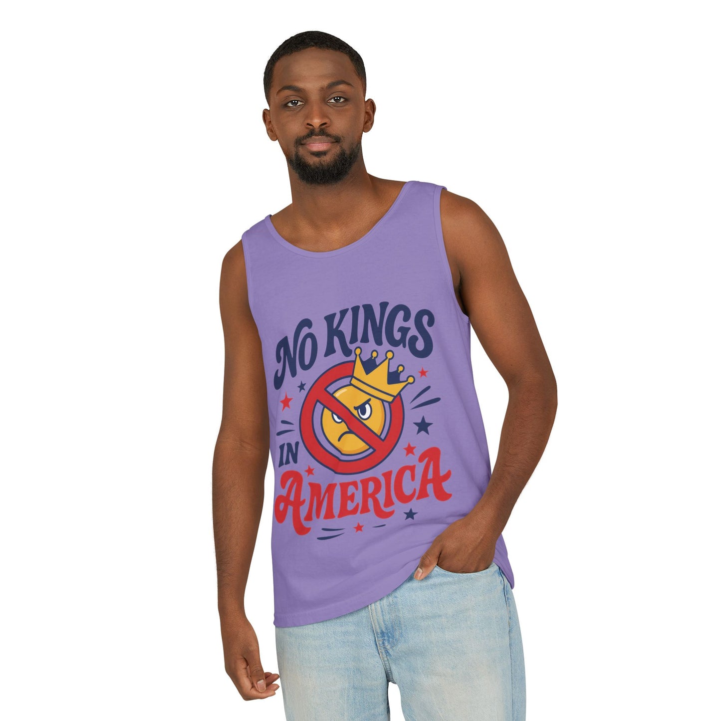 No Kings in America Tank Top - Funny Patriotic Anti Monarchy Sleeveless Shirt - USA Freedom Top, Unisex Summer Apparel, USA Independence Day