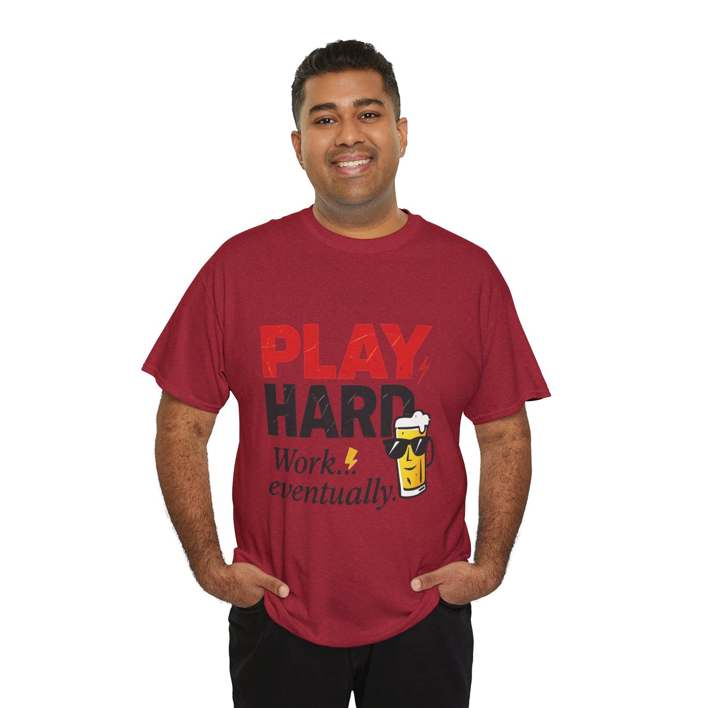 Play Hard Mens Heavy Cotton Tee, Perfect for Beer Lovers, Casual Hangouts, Parties, Gifts, and Relaxed Days