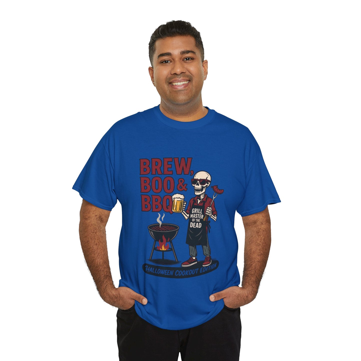Halloween BBQ Men's T-Shirt, Brew Boo & BBQ Skeleton Grill Master Tee, Funny Dad Gift, Grill Master Tee, Grill Dad Halloween