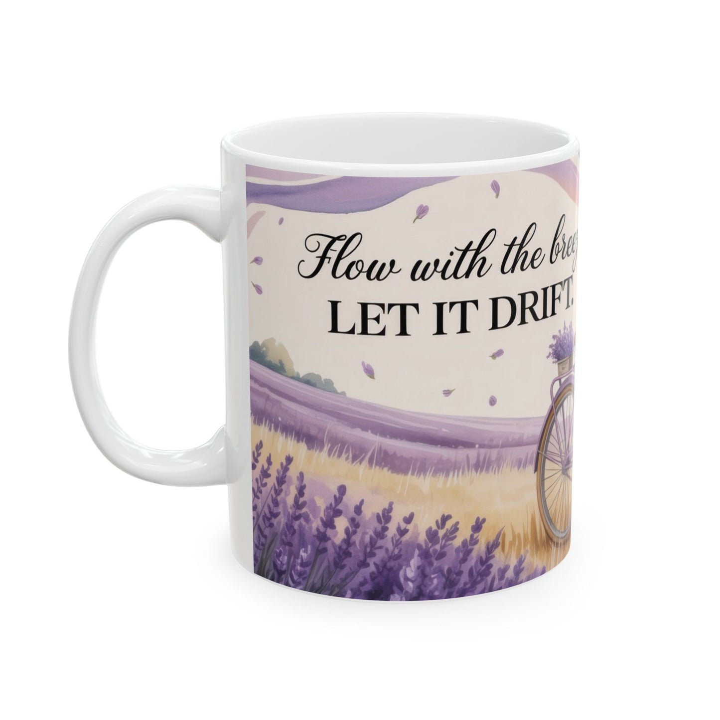 Lavender Field Mug, Bicycle Coffee Cup, Tranquil Nature Lover Gift, Calm Summer Vibes Mug, Motivational Coffee Cup, Inspirational Quotes