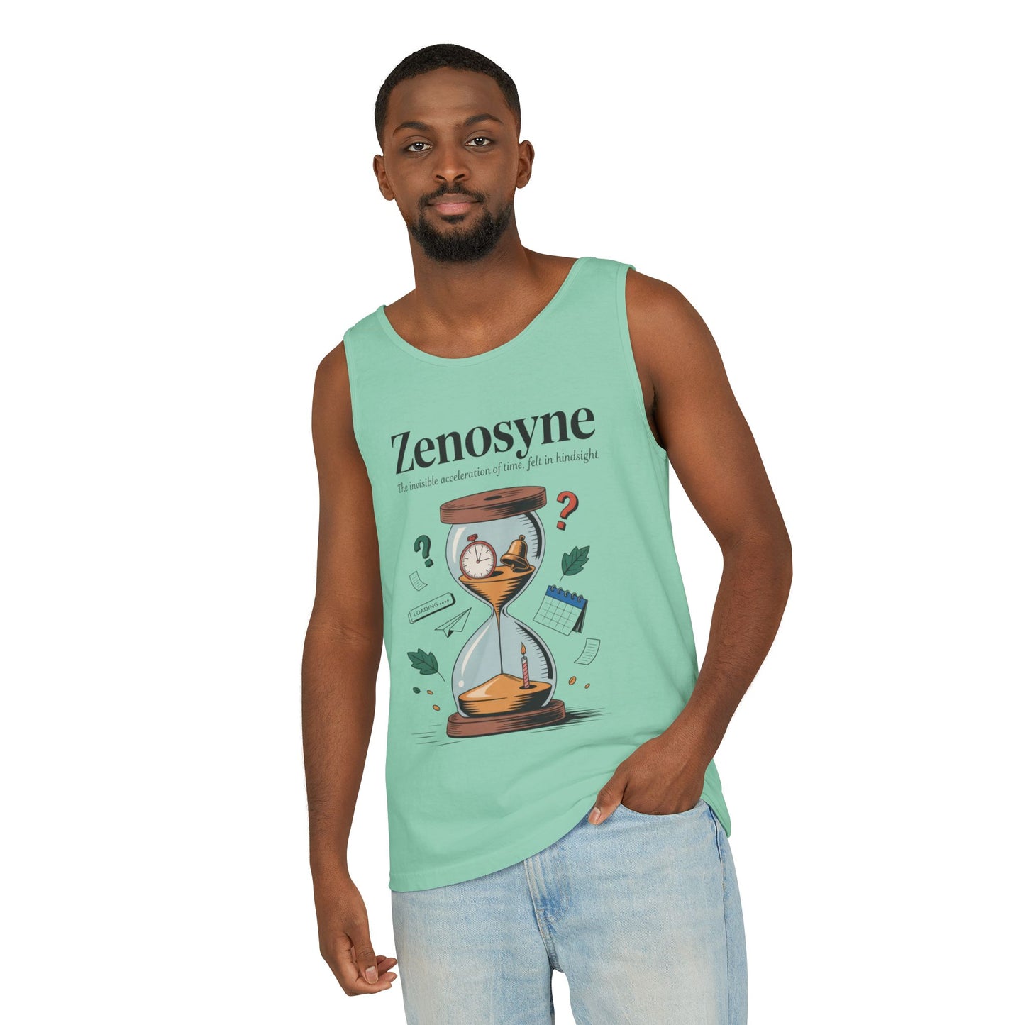 Zenosyne Tank Top, Unisex Garment-Dyed Tee, Time Awareness Gift, Casual Summer Wear, Philosophy Shirt, Unique Everyday Apparel