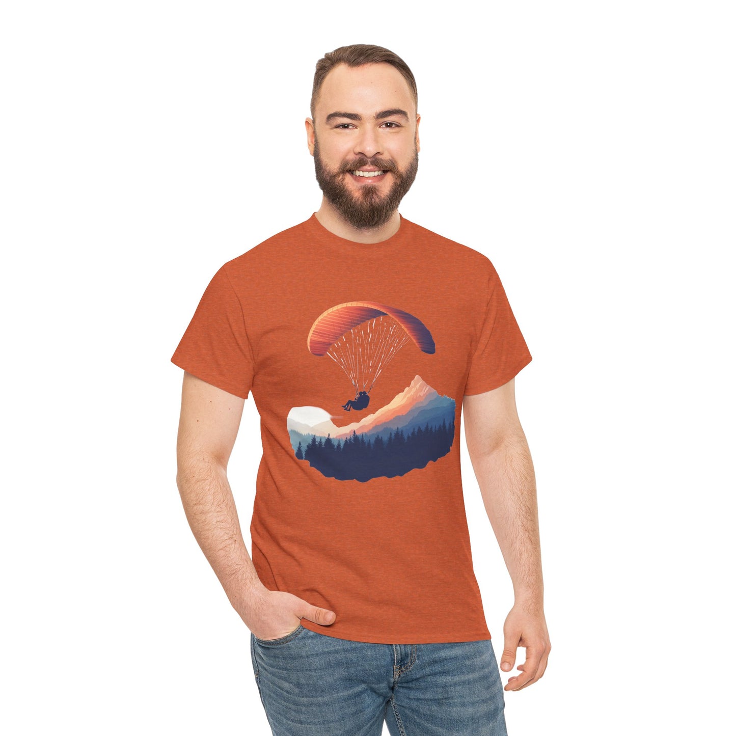 Paragliding Adventure T-Shirt, Mountain Landscape Tee, Nature Travel Lover Shirt, Outdoor Hiking Gift, Unisex Heavy Cotton Tee