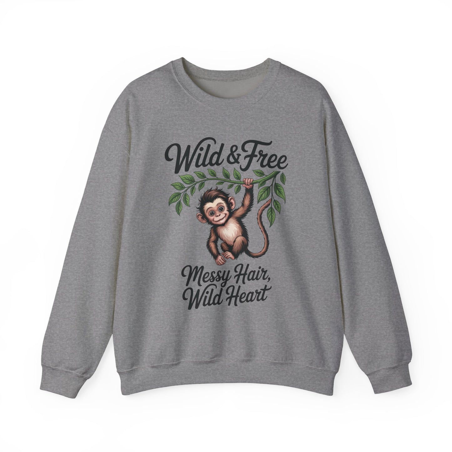 Wild & Free Monkey Sweatshirt, Messy Hair Wild Heart Womens Pullover, Cute Jungle Animal Sweater, Boho Adventure Graphic, Nature Lover Gift