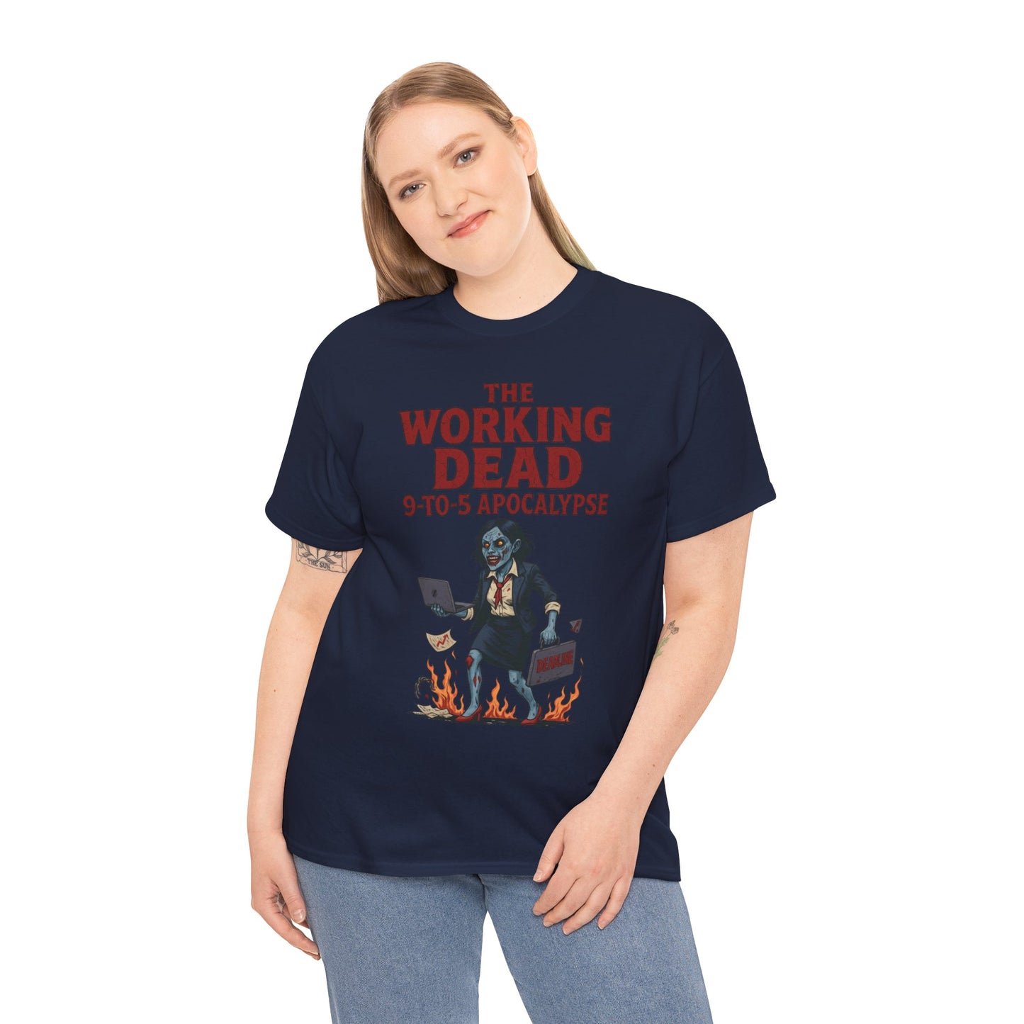 The Working Dead 9-to-5 Apocalypse Women's T-Shirt, Horror Office Zombie Top, Halloween Office Humor
