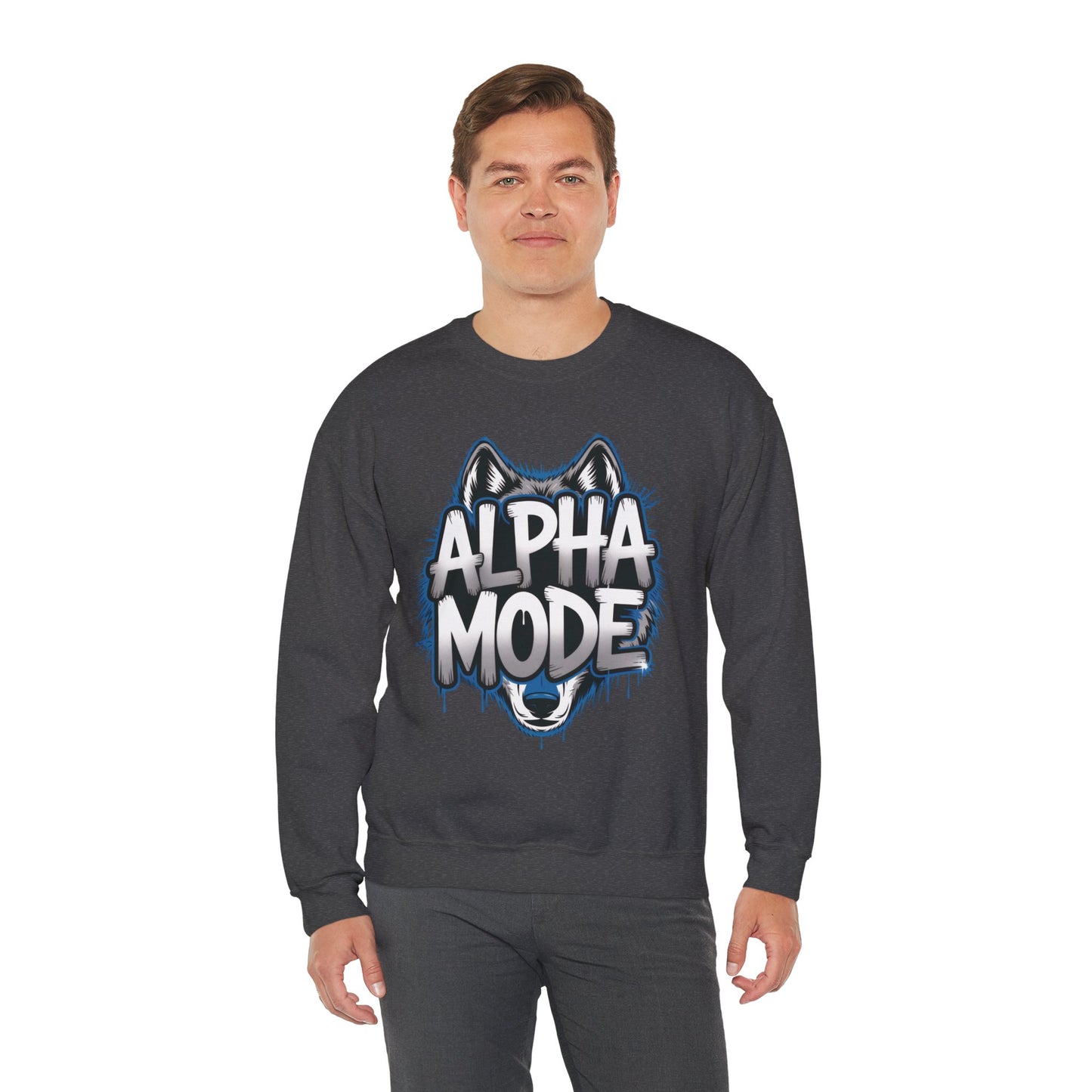 Mens Heavy Blend™ Crewneck Sweatshirt, Alpha Mode Mens Wolf Graphic Crewneck Sweatshirt