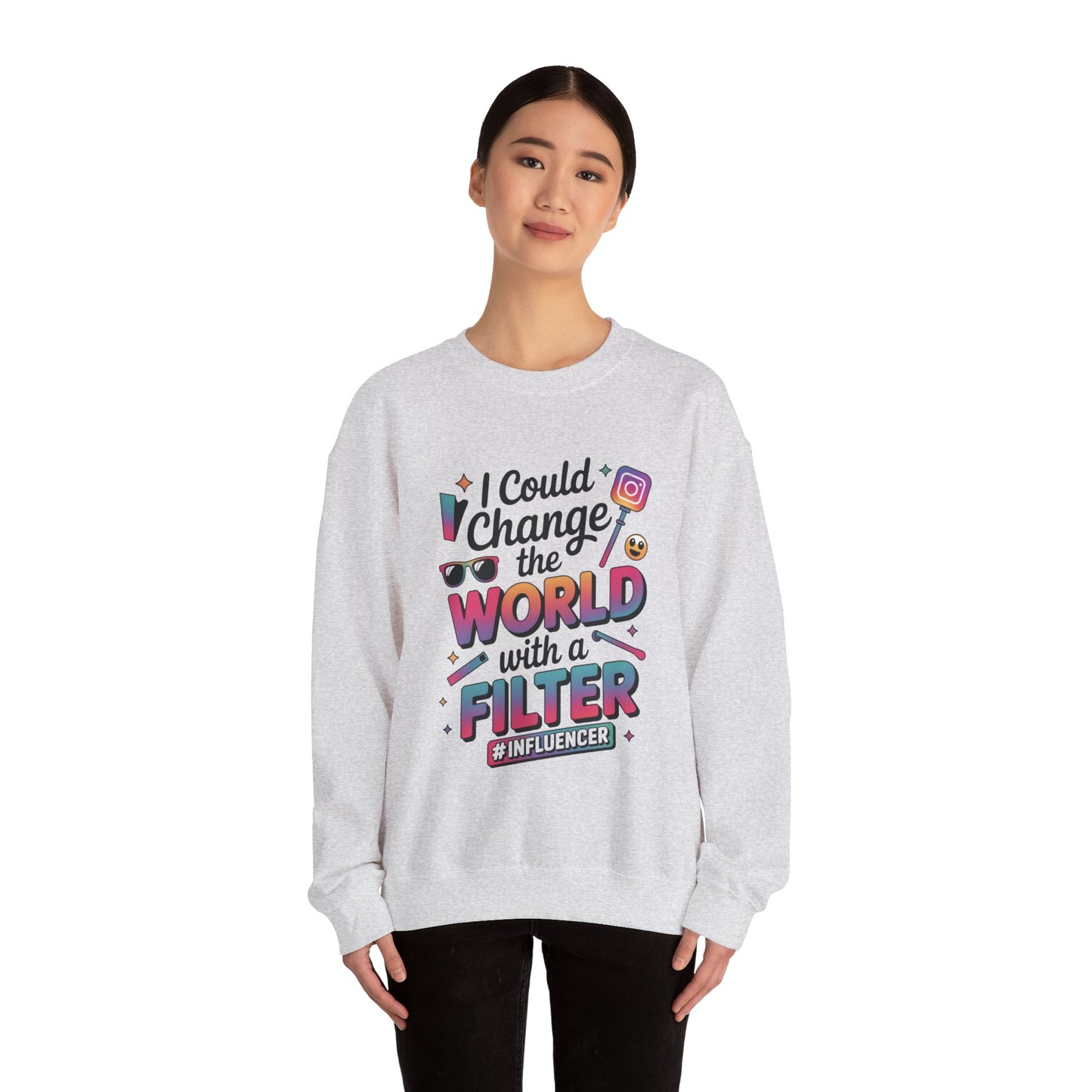 Womens Heavy Blend™ Crewneck Sweatshirt, Womens Influencer Sweatshirt, Funny Social Media Pullover, Cute Trendy Graphic Top