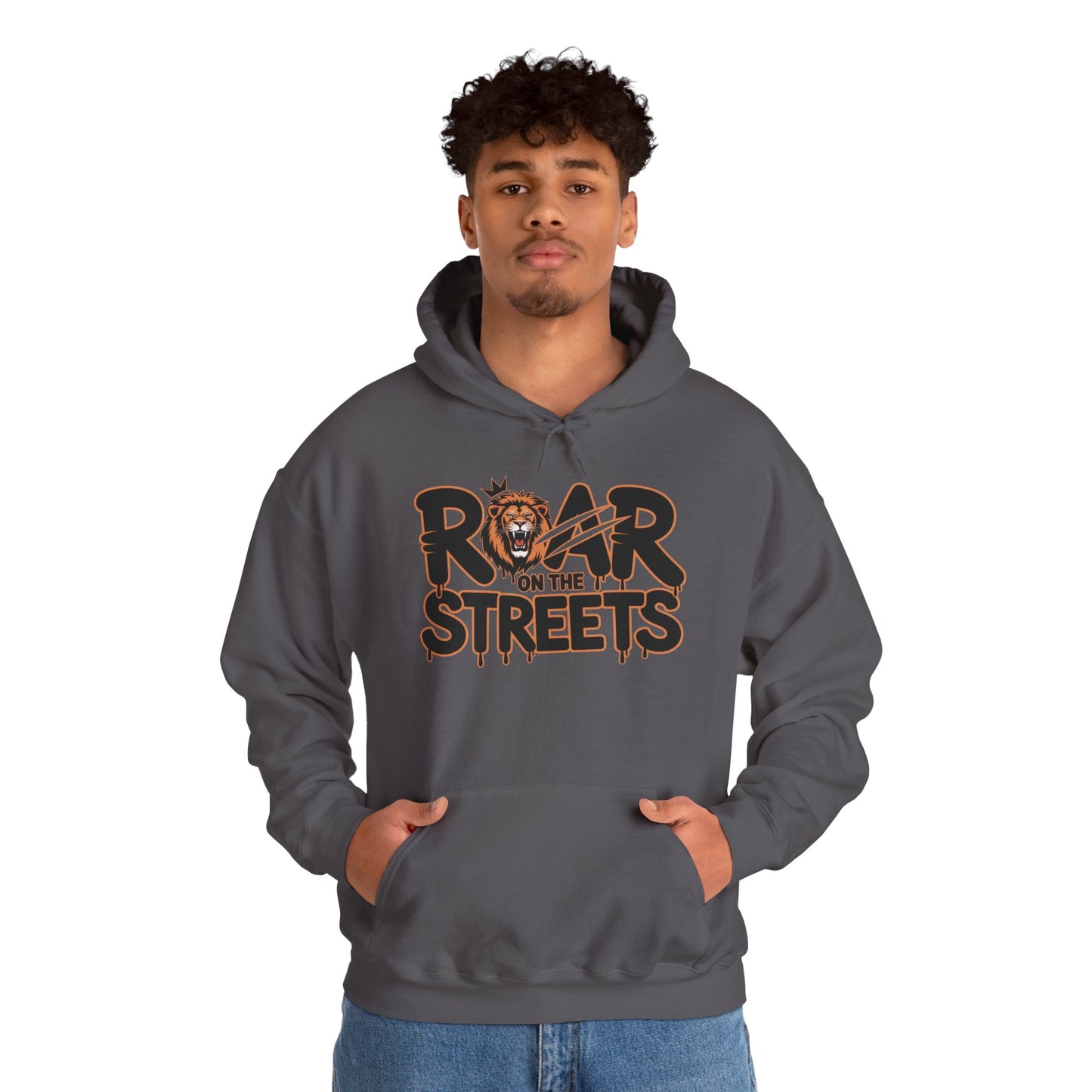 Men's Heavy Blend™ Hooded Sweatshirt, Roar on the Streets Lion Hoodie Mens Bold Streetwear