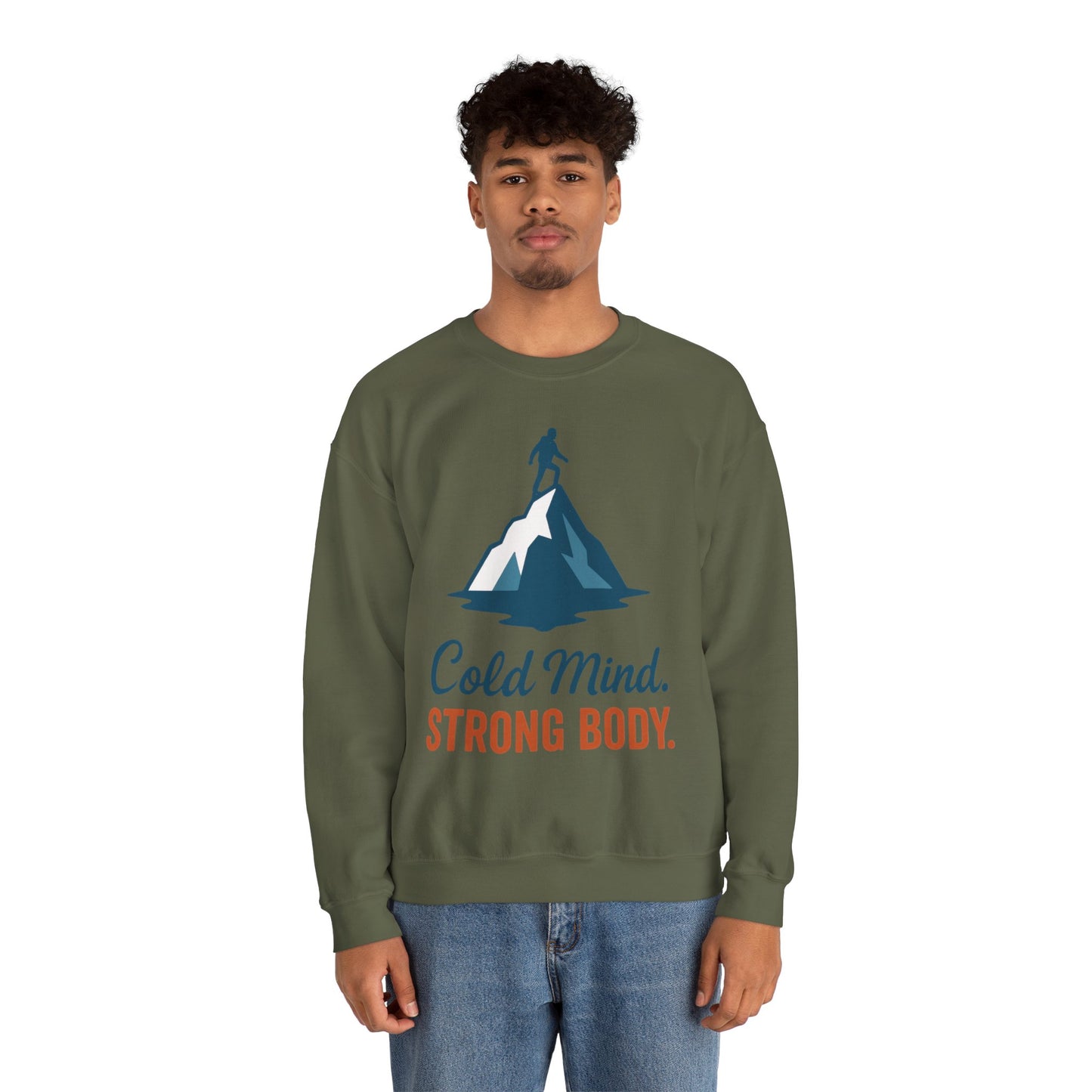Men's Heavy Blend™ Crewneck Sweatshirt, Cold Mind Strong Body Sweatshirt, Nordic Mountain Minimalist Pullover