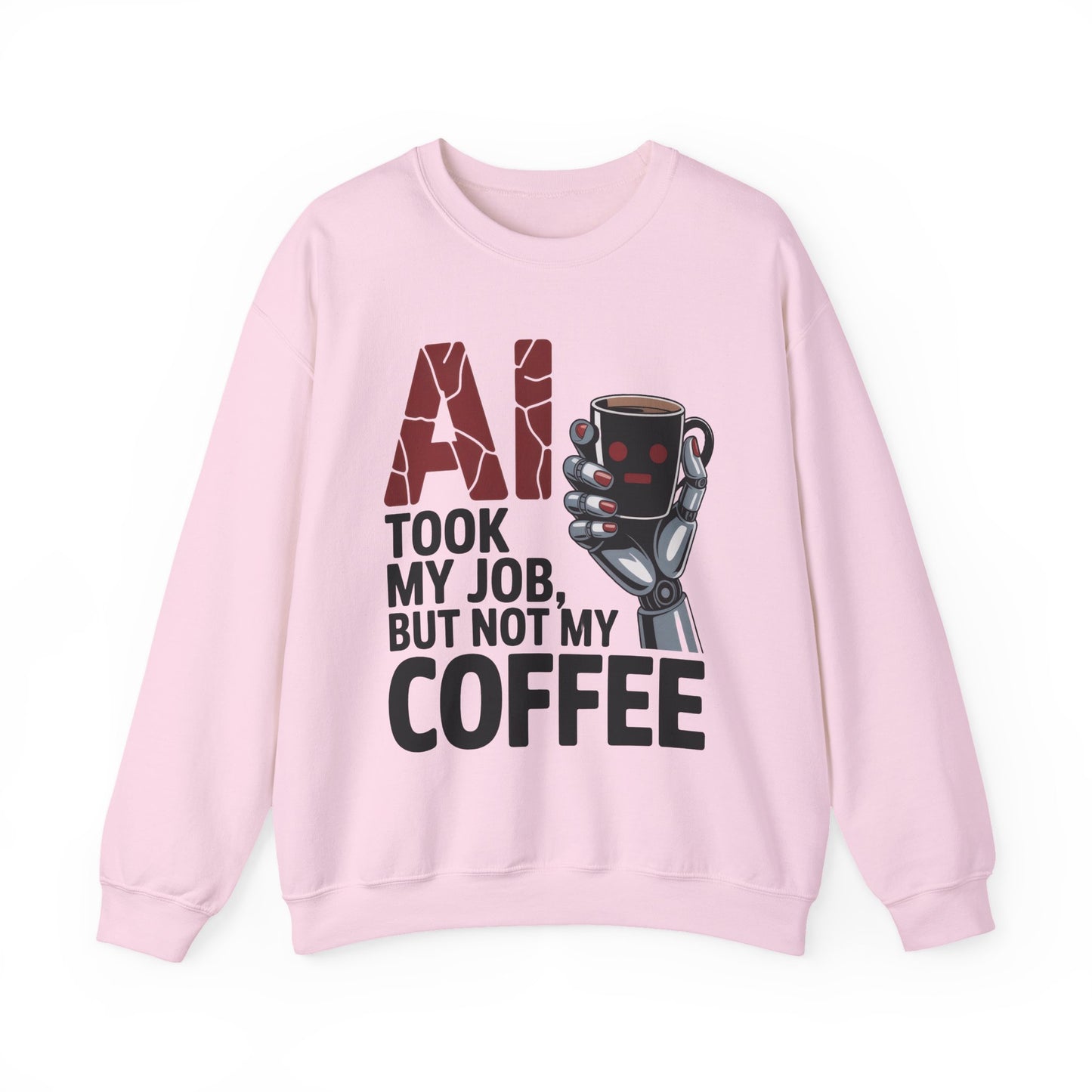 AI Coffee Sweatshirt, Funny Robot Humor Pullover, Geek Sarcastic Job Joke Top, Women's Heavy Blend™ Crewneck Sweatshirt