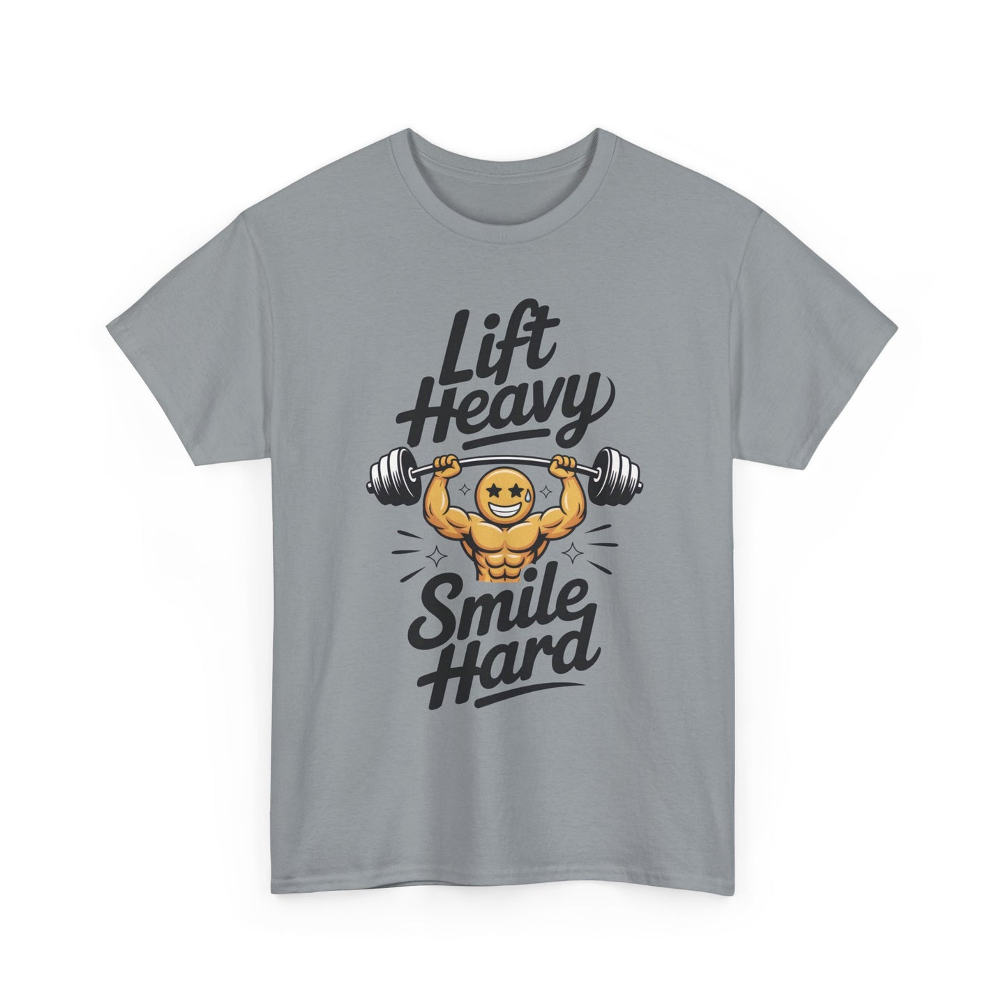 Mens Lift Heavy Smile Hard T-Shirt, Funny Gym Workout Graphic Tee, Mens Gym Tshirt