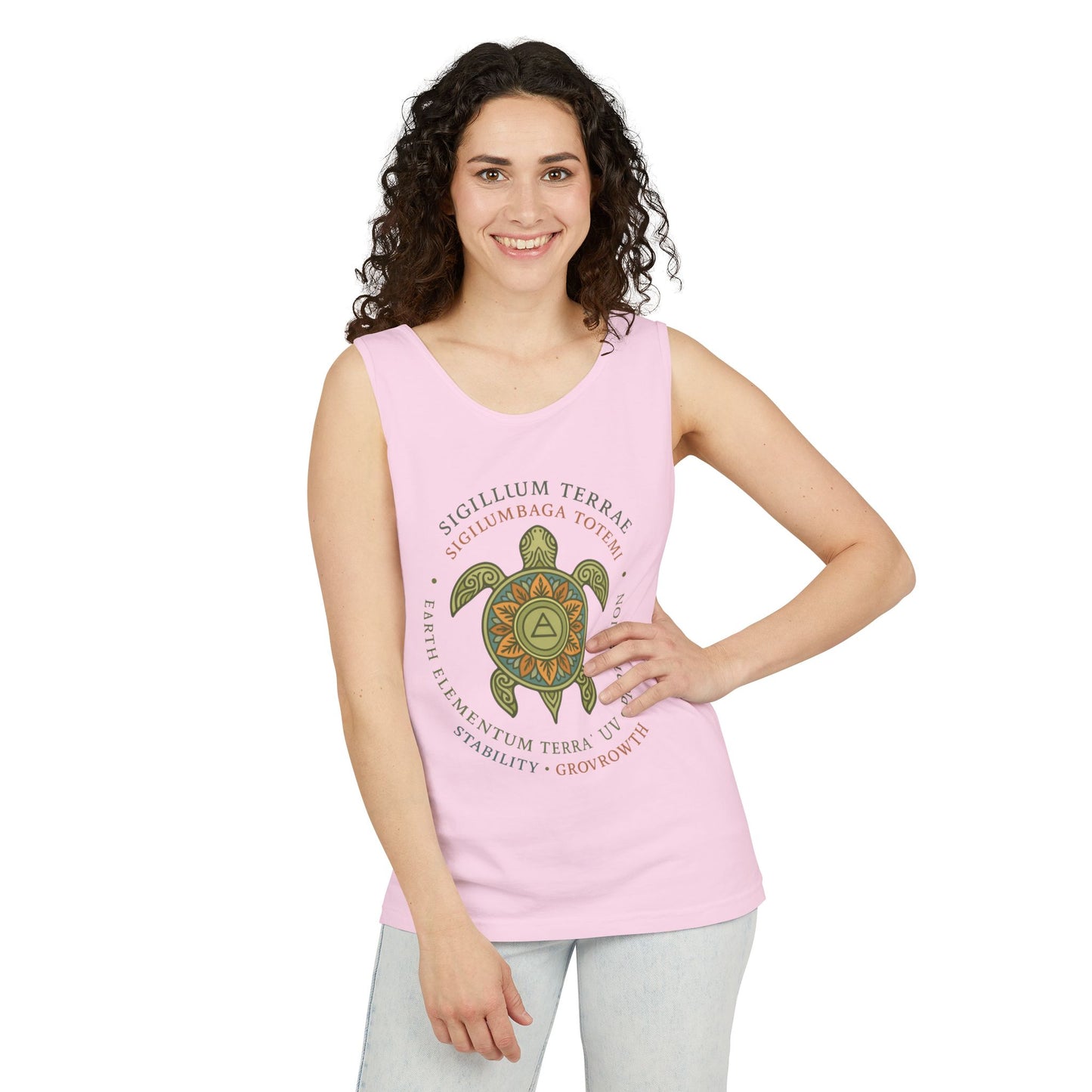 Earth Totem Turtle Womens Tank, Sigillum Terrae Symbol, Elemental Growth Tee, Nature-Inspired Tank Top with Protective Symbol, , Beachwear