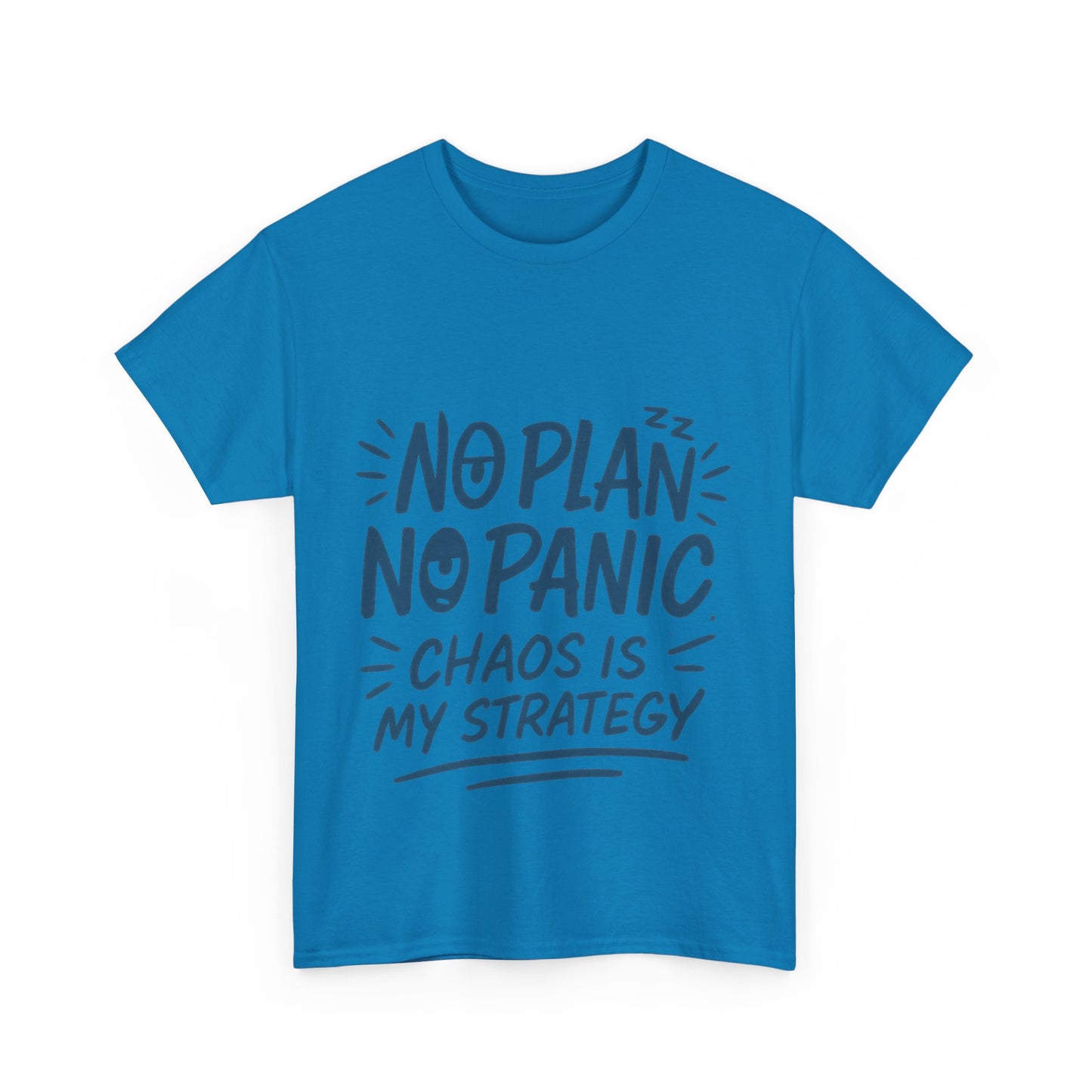 Funny Chaos Quote Mens T-Shirt, No Plan No Panic Humor Shirt, Casual Graphic Tee Gift for Him, Relaxed Fit