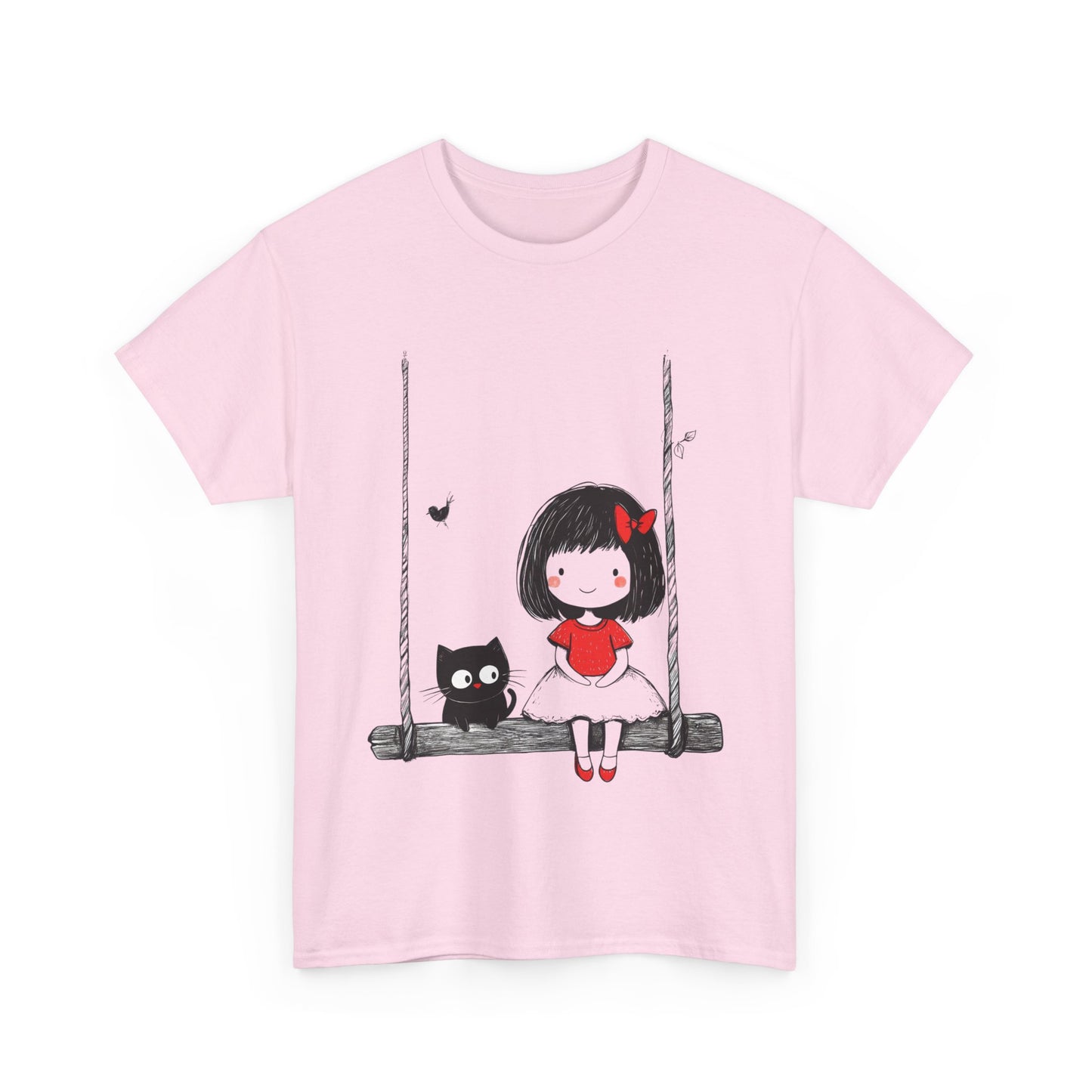 Cute Cat & Girl Graphic Tee, Playful Gift for Cat Lovers, Cat and Girl Design, Gift for Cat Owners, Women's Cotton T-Shirt