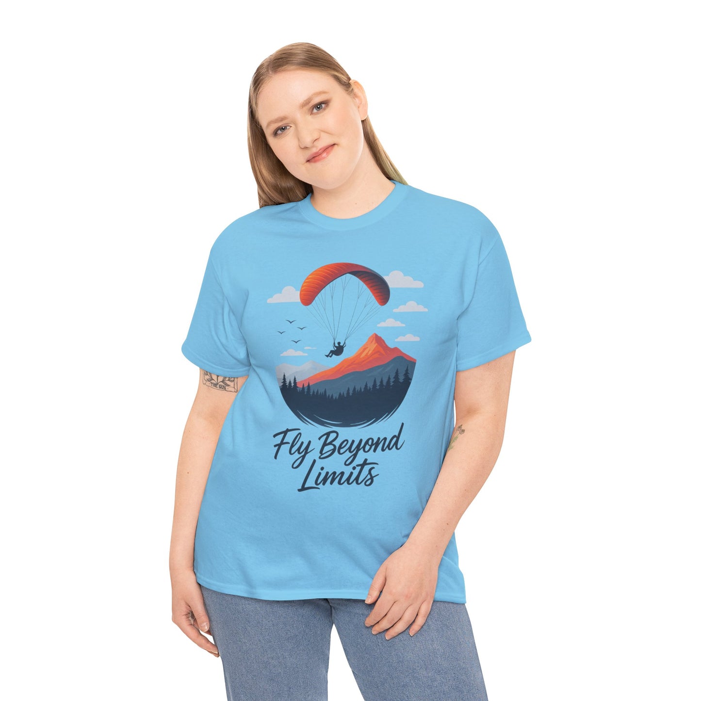 Paragliding Adventure T-Shirt, Mountain Landscape Tee, Nature Travel Lover Shirt, Outdoor Hiking Gift, Unisex Heavy Cotton Tee