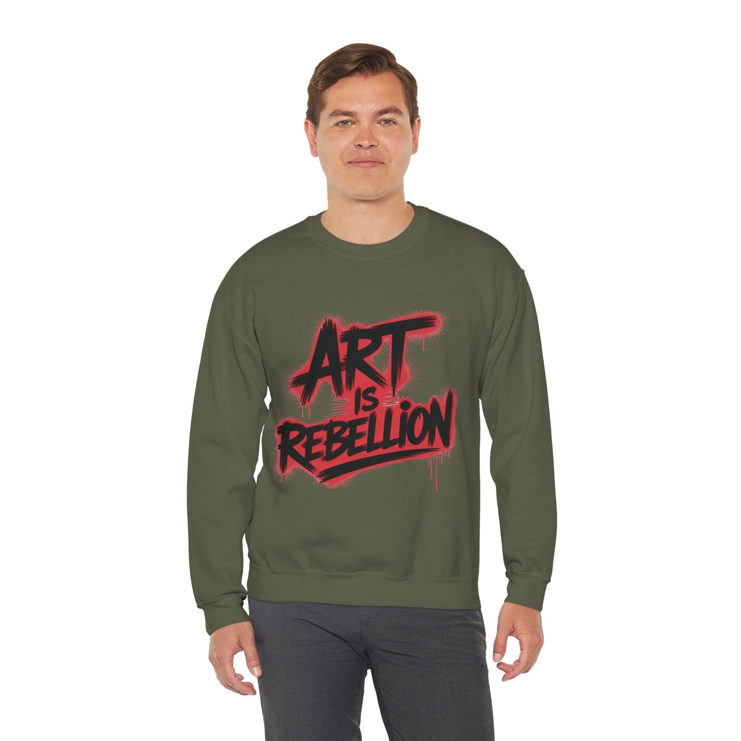 Men'sHeavy Blend™ Crewneck Sweatshirt, Art Is Rebellion Men's Crewneck Sweatshirt, Graffiti Street Art Pullover, Urban Rebellion Streetwear