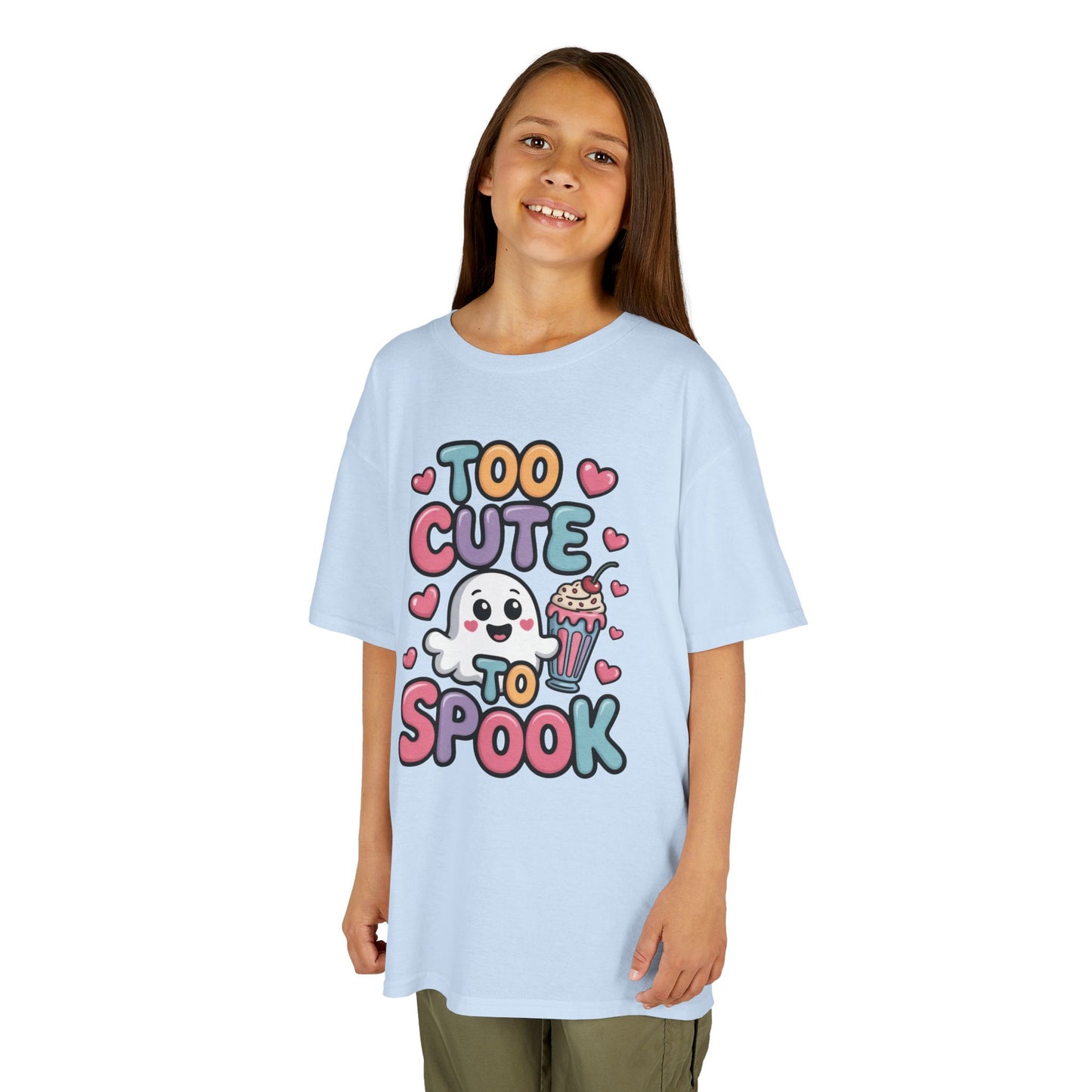 Kids Too Cute To Spook T-Shirt, Cute Ghost Milkshake Shirt, Kawaii Halloween Tee for Boys & Girls