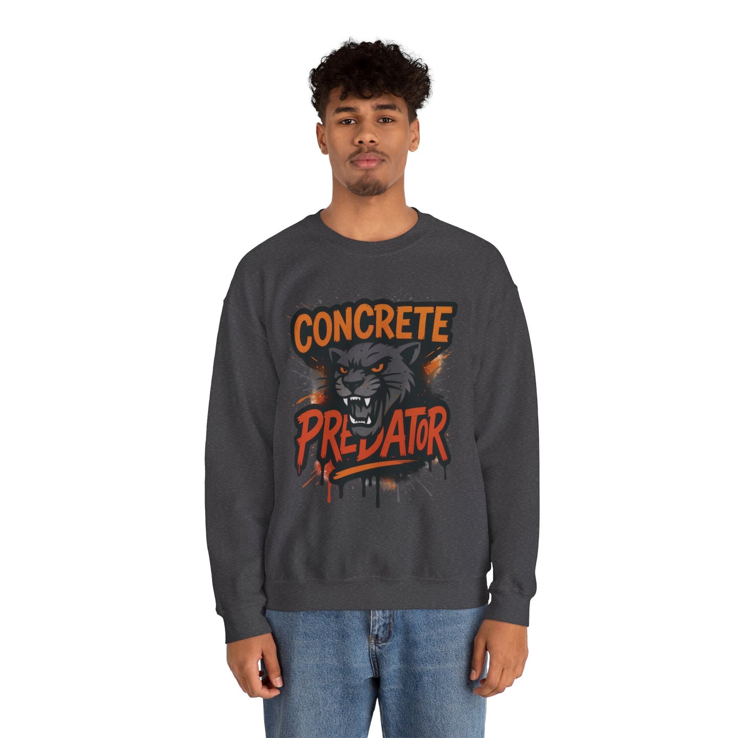 Men's Heavy Blend™ Crewneck Sweatshirt, Concrete Predator Mens Panther Crewneck Sweatshirt