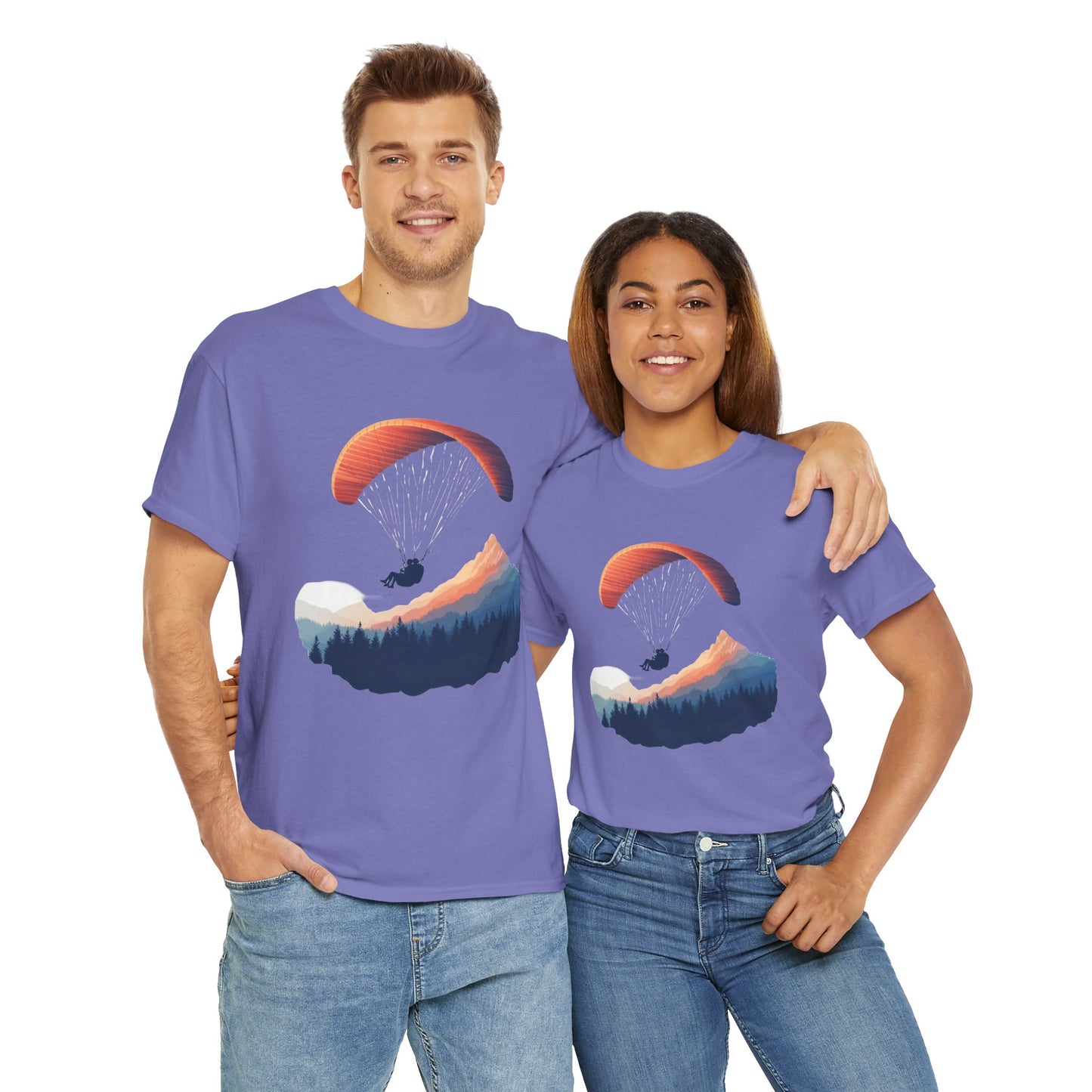 Paragliding Adventure T-Shirt, Mountain Landscape Tee, Nature Travel Lover Shirt, Outdoor Hiking Gift, Unisex Heavy Cotton Tee