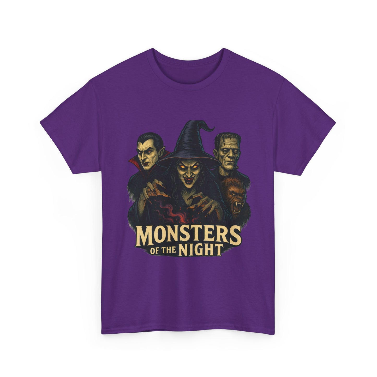 Monsters of the Night Women's T-Shirt, Classic Horror Witch, Vampire, Frankenstein Halloween Tee