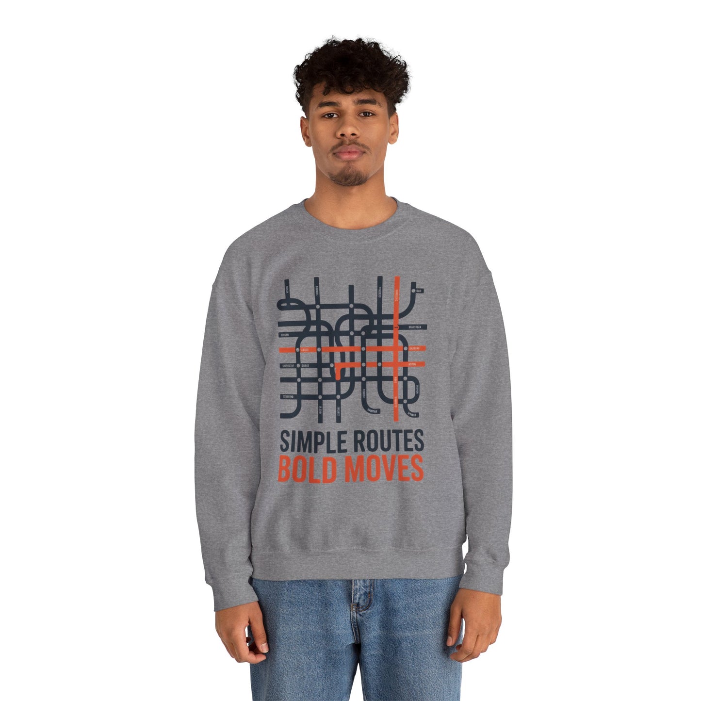 Men's Heavy Blend™ Crewneck Sweatshirt, Simple Routes Bold Moves Sweatshirt, Minimalist Metro Map Graphic Pullover