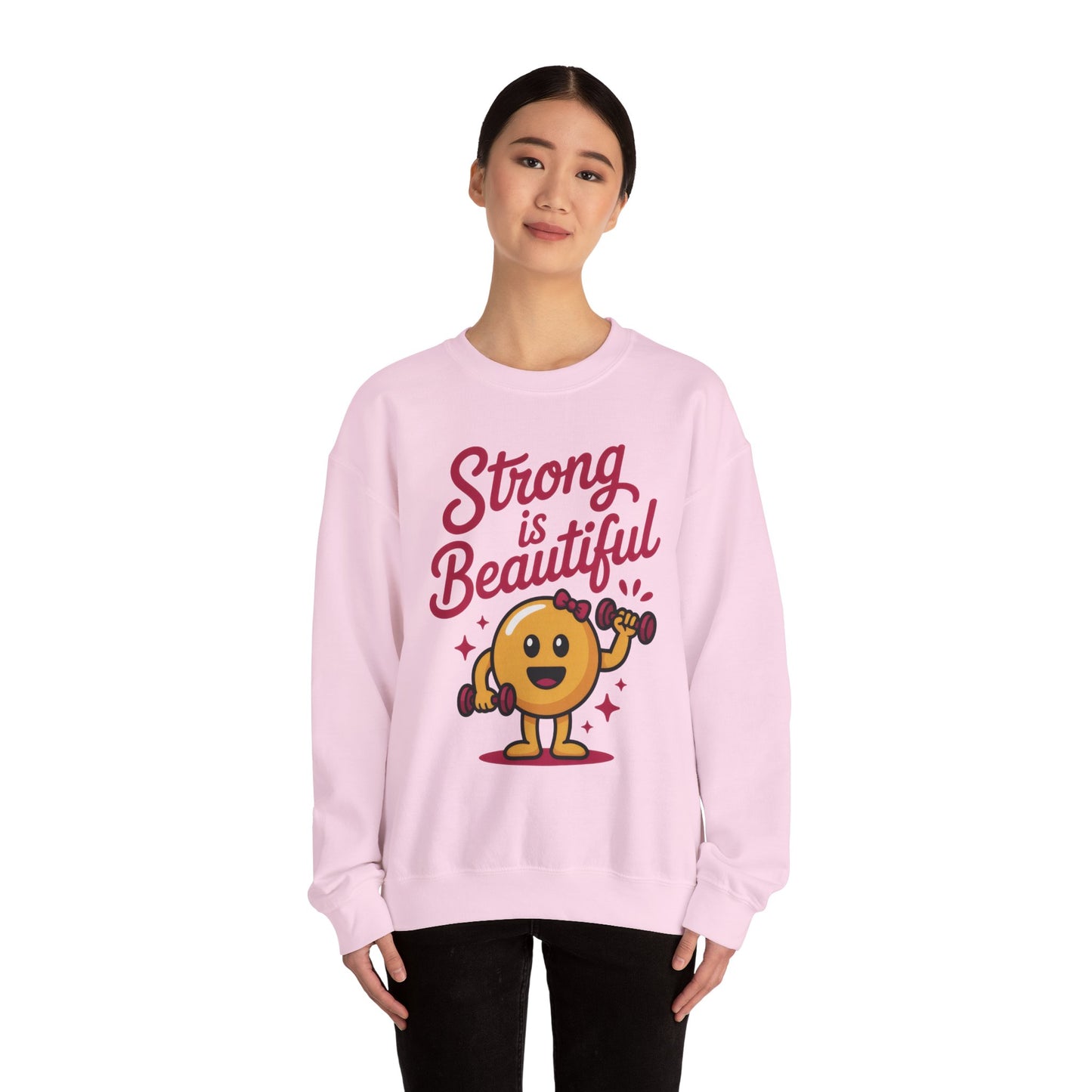 Strong is Beautiful Womens Crewneck Sweatshirt, Cute Fitness Graphic Pullover, Gym and Workout Motivation Sweater, Gift for Fitness Lovers