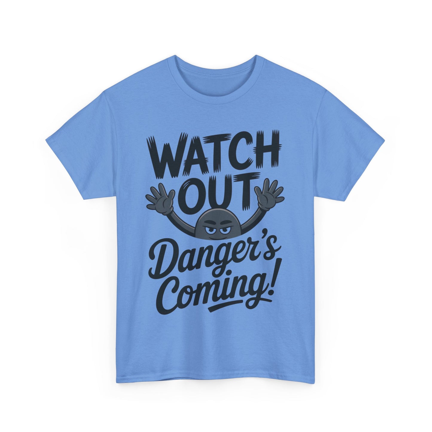 Funny "Watch Out" Cartoon Character T-Shirt, Sketch Style Unisex Heavy Cotton Tee, Minimalist Humorous Graphic Tee, Gift for Him/Her