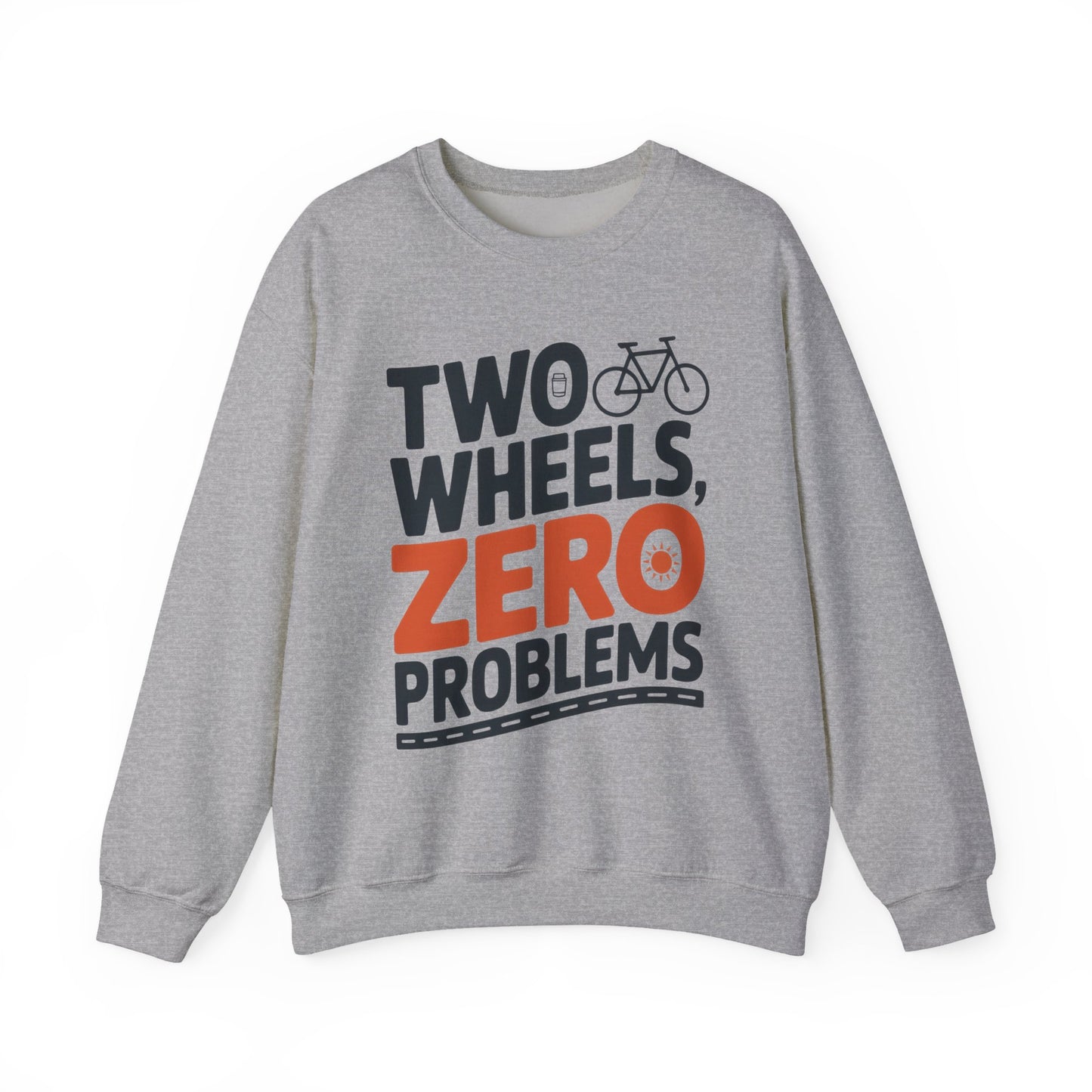 Men's Heavy Blend™ Crewneck Sweatshirt, Two Wheels Zero Problems Mens Casual Biker Sweatshirt, Gift for Cyclists