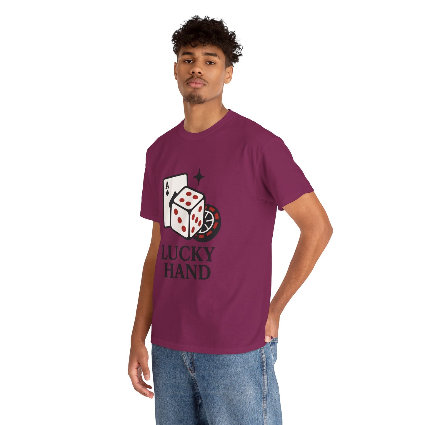Lucky Hand Unisex Heavy Cotton Tee, Gambling Shirt, Casino Wear, Good Luck Gift, Poker T-Shirt, Casual Vintage Style