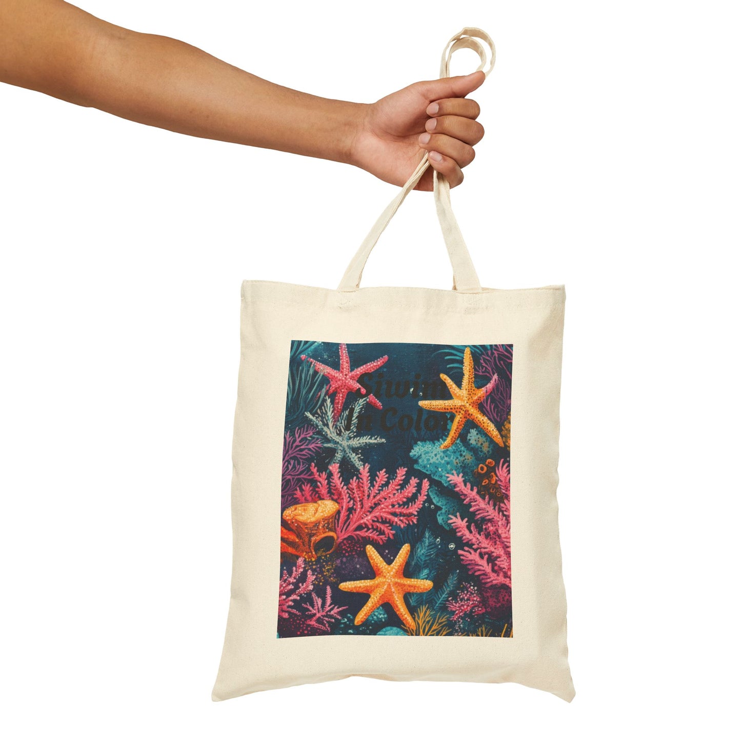 Ocean-Inspired Cotton Canvas Tote Bag, Artistic Starfish Design, Eco-Friendly Carryall, Beach Day Essential, Summer Gift, Boho Style