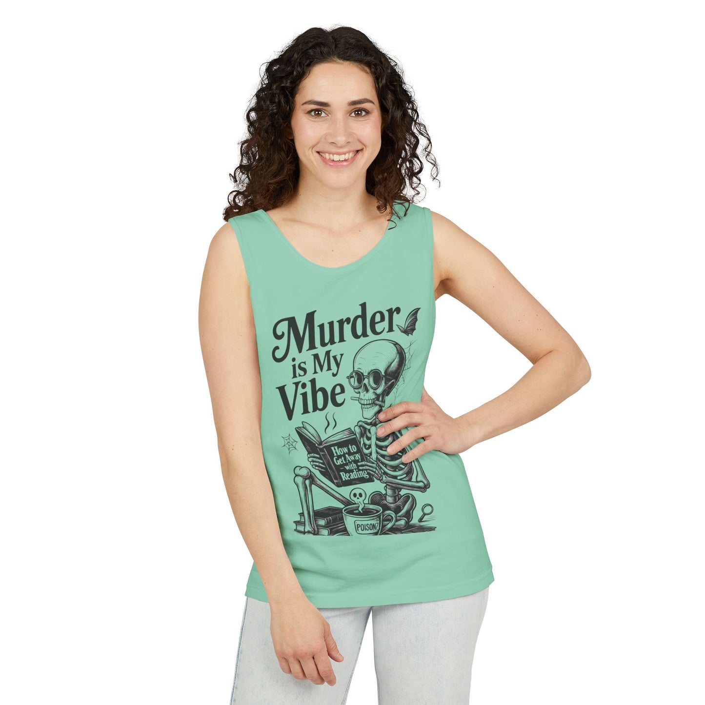 Murder Is My Vibe Tank Top, Womens Goth Tank, Halloween Clothing, Skeleton Graphic Tee, Cozy Casual Wear, Quirky Gift Idea
