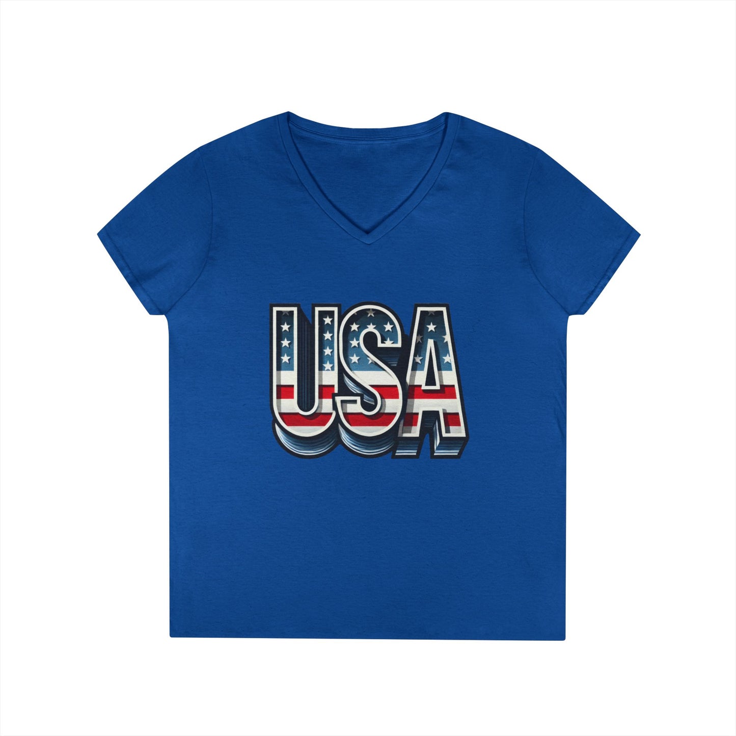 USA Patriotic V-Neck T-Shirt for Ladies, July 4th Celebration Tee, Casual Summer Shirt, Graphic Tee