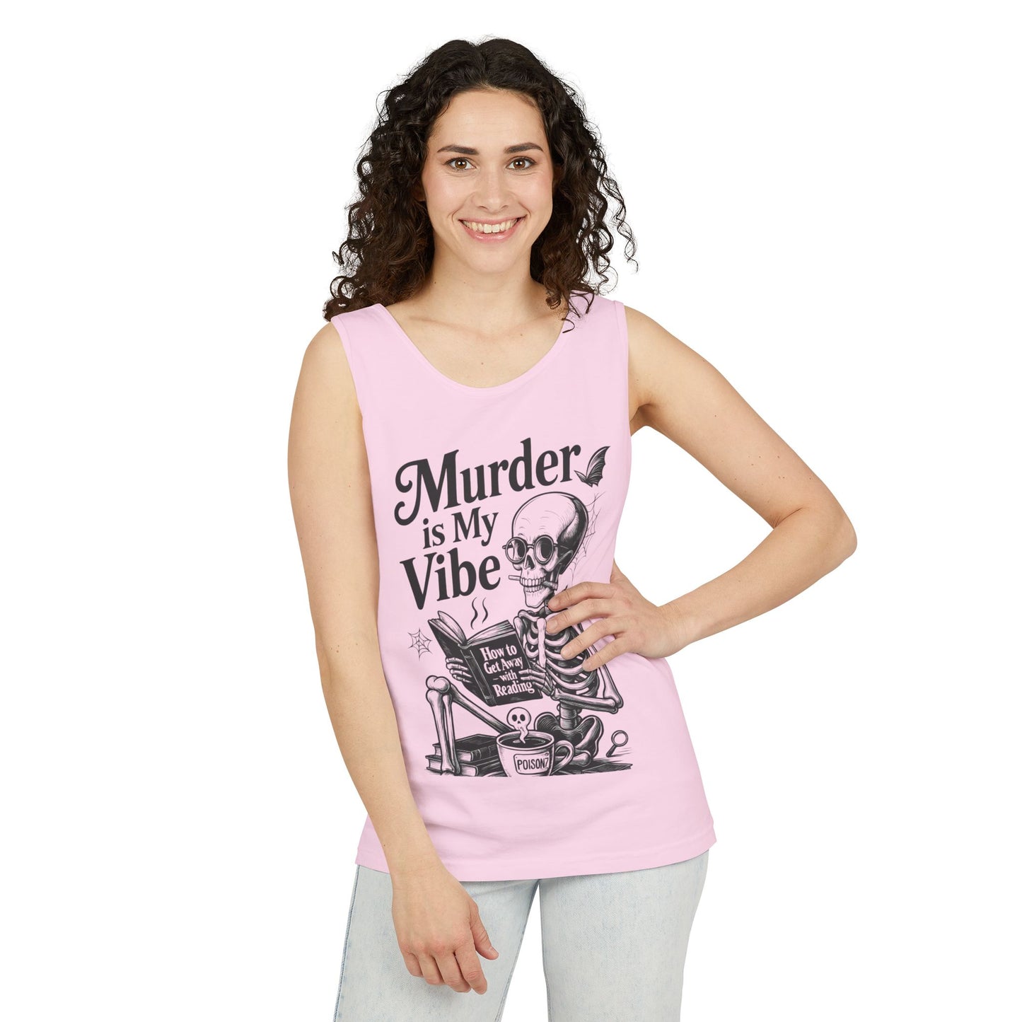 Murder Is My Vibe Tank Top, Womens Goth Tank, Halloween Clothing, Skeleton Graphic Tee, Cozy Casual Wear, Quirky Gift Idea
