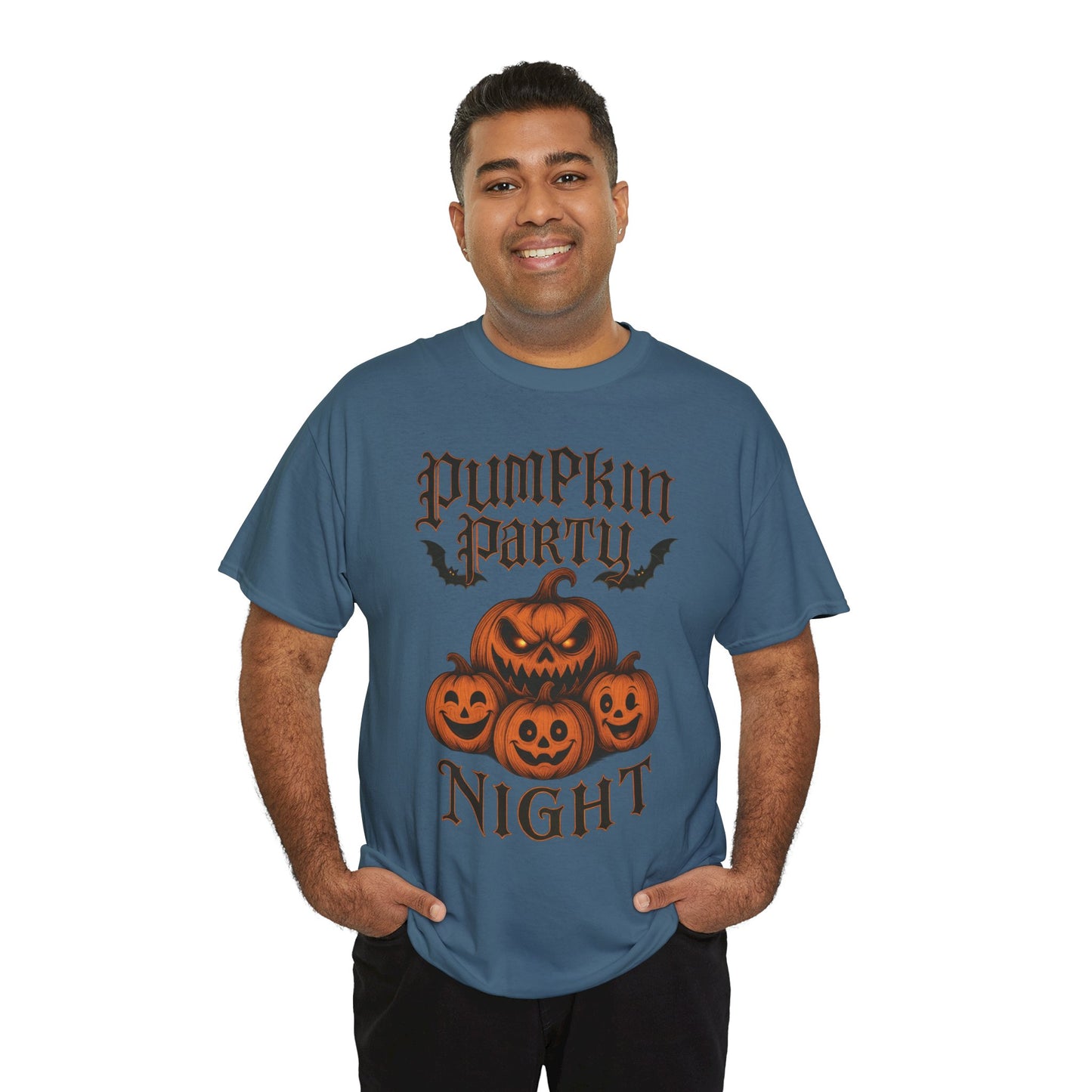 Pumpkin Party Night Men's Halloween T-Shirt, Scary Jack-O-Lantern Pumpkin Graphic Tee for Him