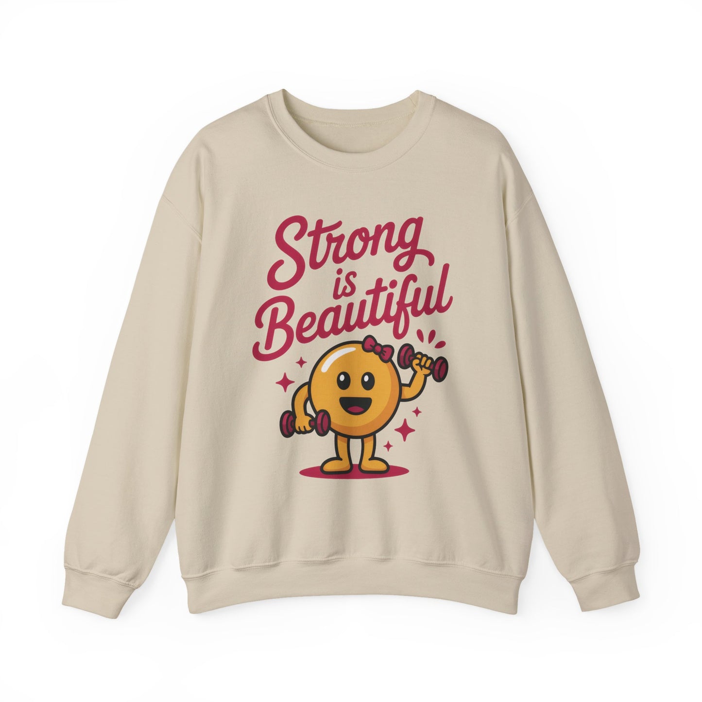 Strong is Beautiful Womens Crewneck Sweatshirt, Cute Fitness Graphic Pullover, Gym and Workout Motivation Sweater, Gift for Fitness Lovers