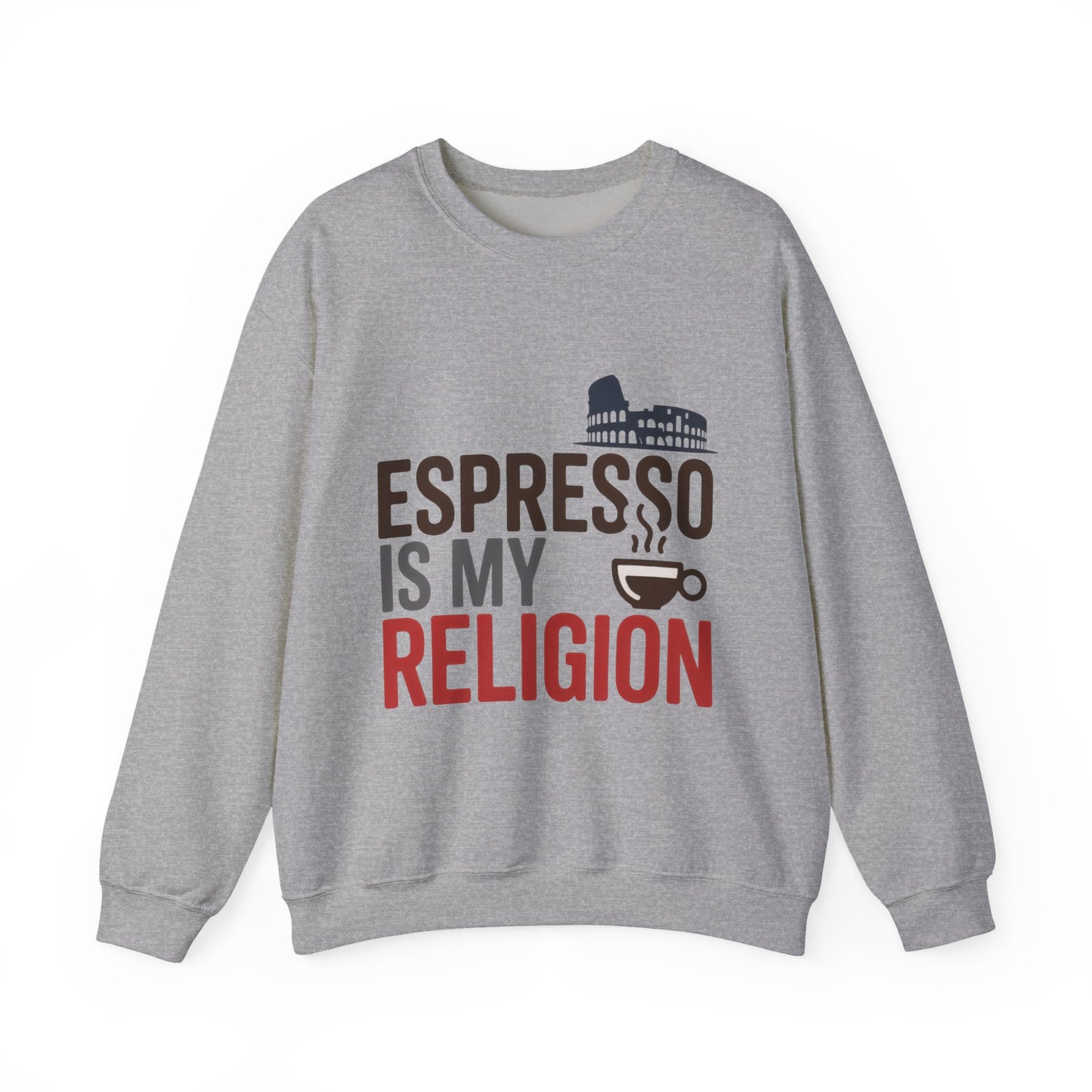 Mens Heavy Blend™ Crewneck Sweatshirt, Espresso Is My Religion Coffee Rome Mens Sweatshirt, Barista Gift, Coffee Lover Gift