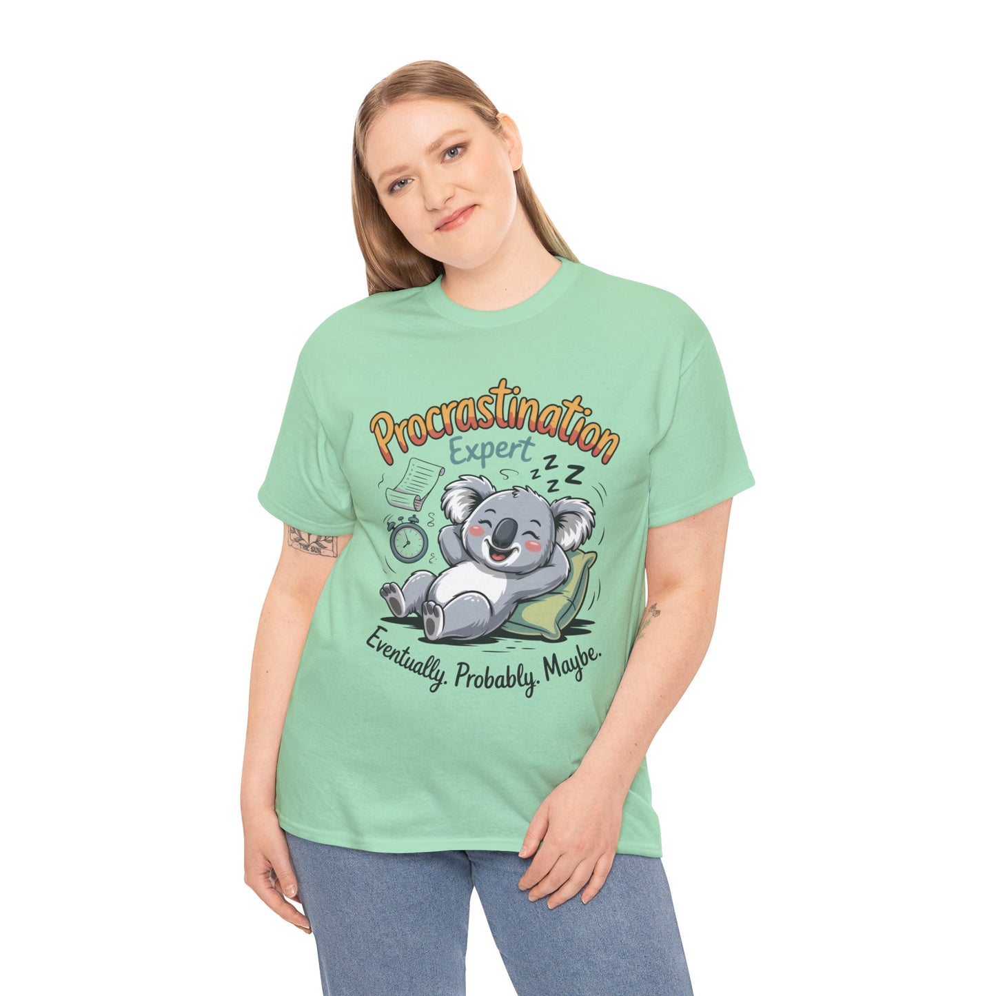 Procrastination Expert Cotton Tee, Funny T-Shirt, Cute Koala Design, Gift for Students, Relaxed Fit Shirt, Gift for Animal Lovers