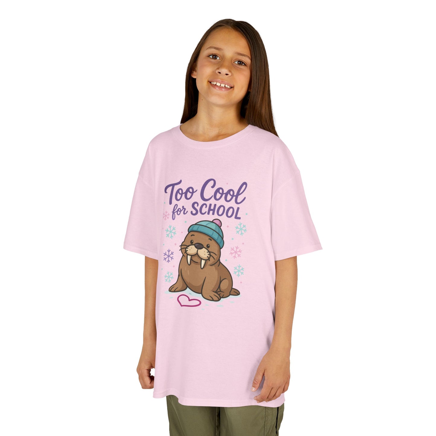 Kids Heavy Cotton™ Tee, Kids Too Cool for School Walrus T-Shirt, Cute Animal Graphic Tee, Funny Winter Shirt