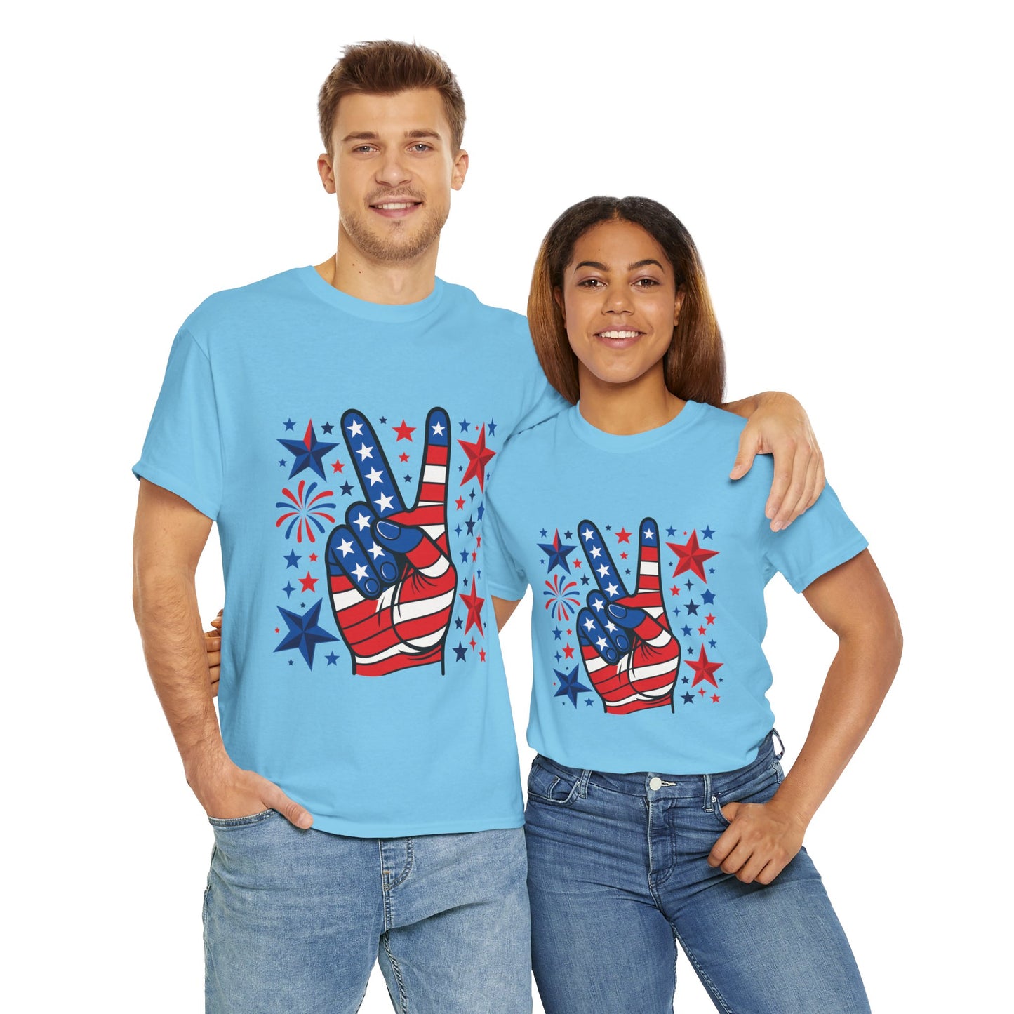 Patriotic Peace Hand Unisex Heavy Cotton Tee - Ideal for July 4th, Independence Day, Celebrations, Casual Wear, Everyday Style