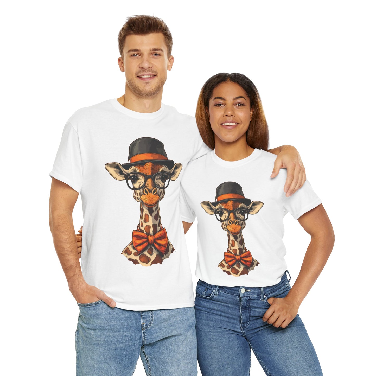 Hipster Giraffe T-Shirt with Hat and Glasses, Whimsical Giraffe Tee, Fun Gift, Cute Graphic Shirt, Unisex Heavy Cotton Tee