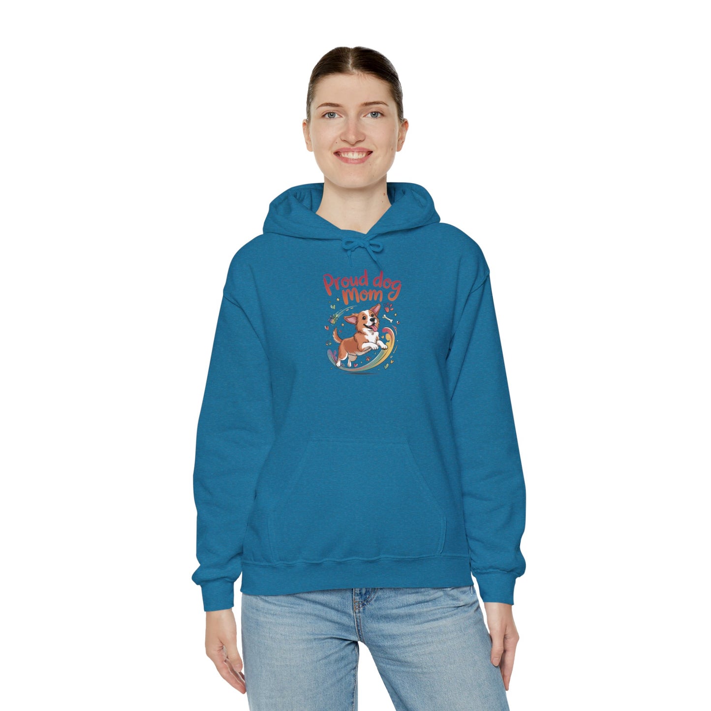 Proud Dog Mom Hoodie, Gift for Dog Owners, Dog Lover Apparel, Mother's Day Gift, Unisex Hooded Sweatshirt, Corgi Rainbow Print