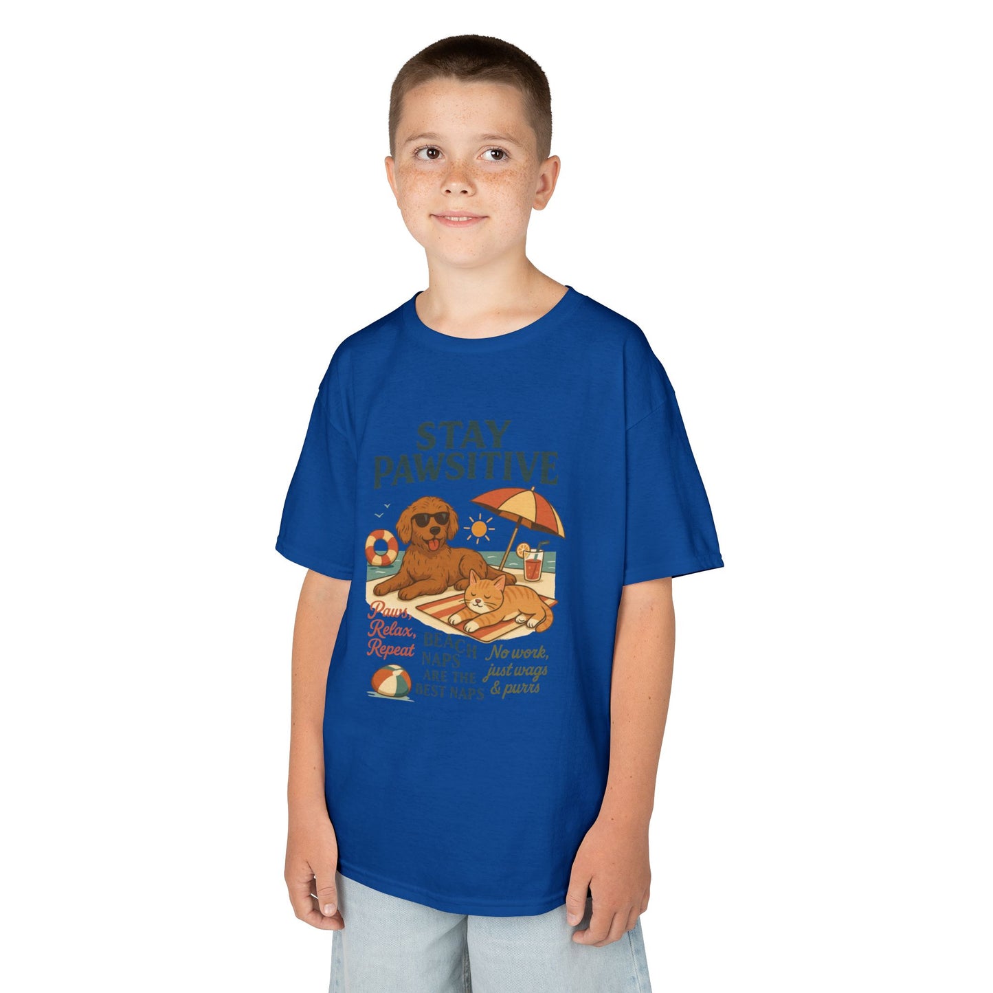 Kids Beach Vibes Tee - Stay Pawsitive, Summer Fun Shirt, Dog Lover Gift, Vacation Outfit, Beach Day Apparel