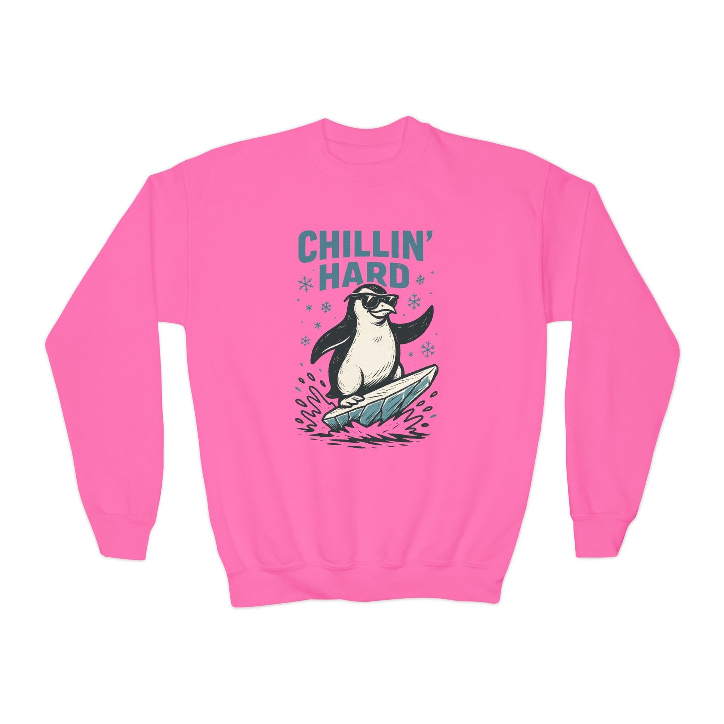 Youth Crewneck Sweatshirt, Kids Chillin Hard Penguin Sweatshirt, Funny Cool Animal Pullover for Children
